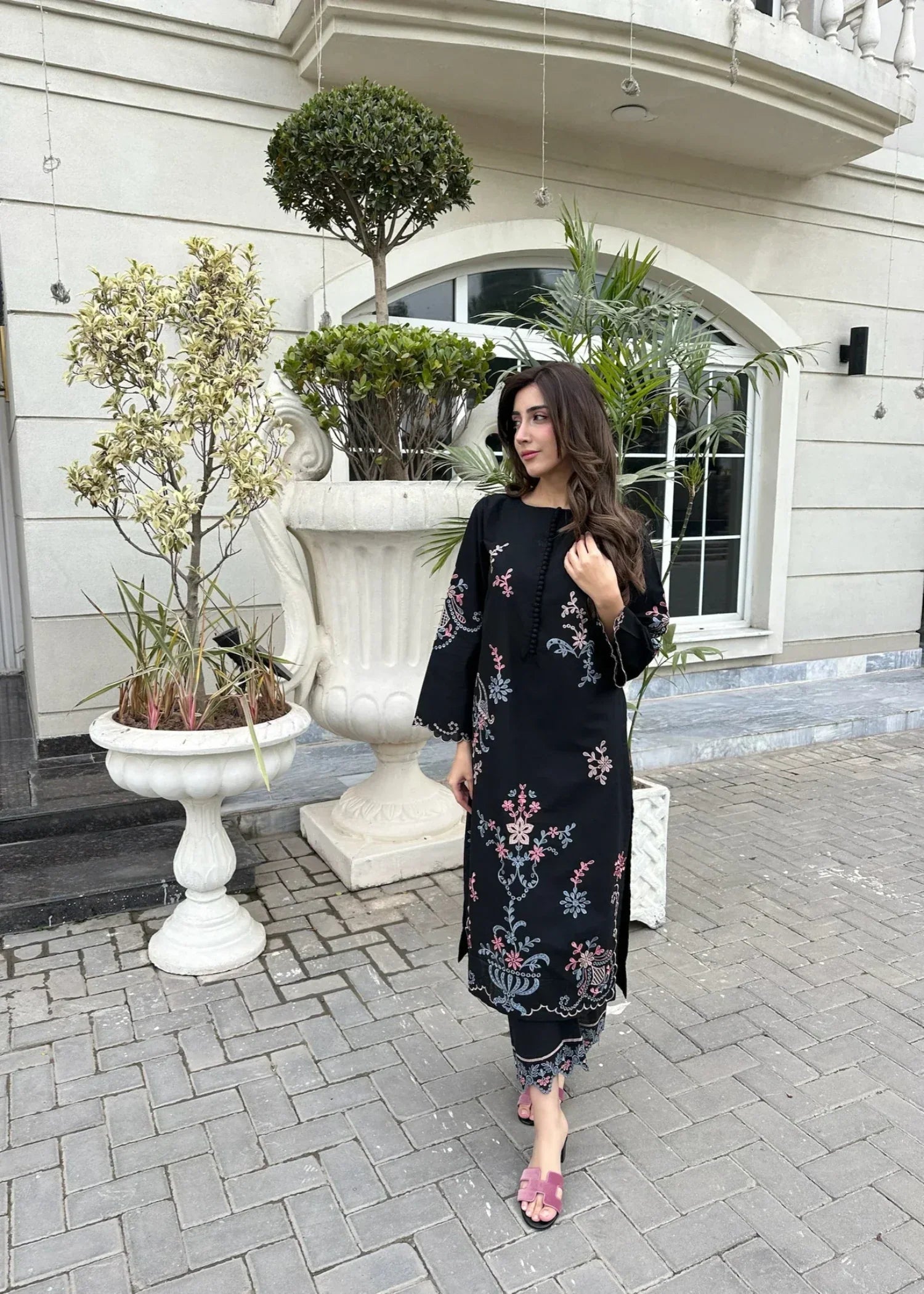 Sabahaats "Noir Flora | Black Luxury Embroidered " Women 2pcs