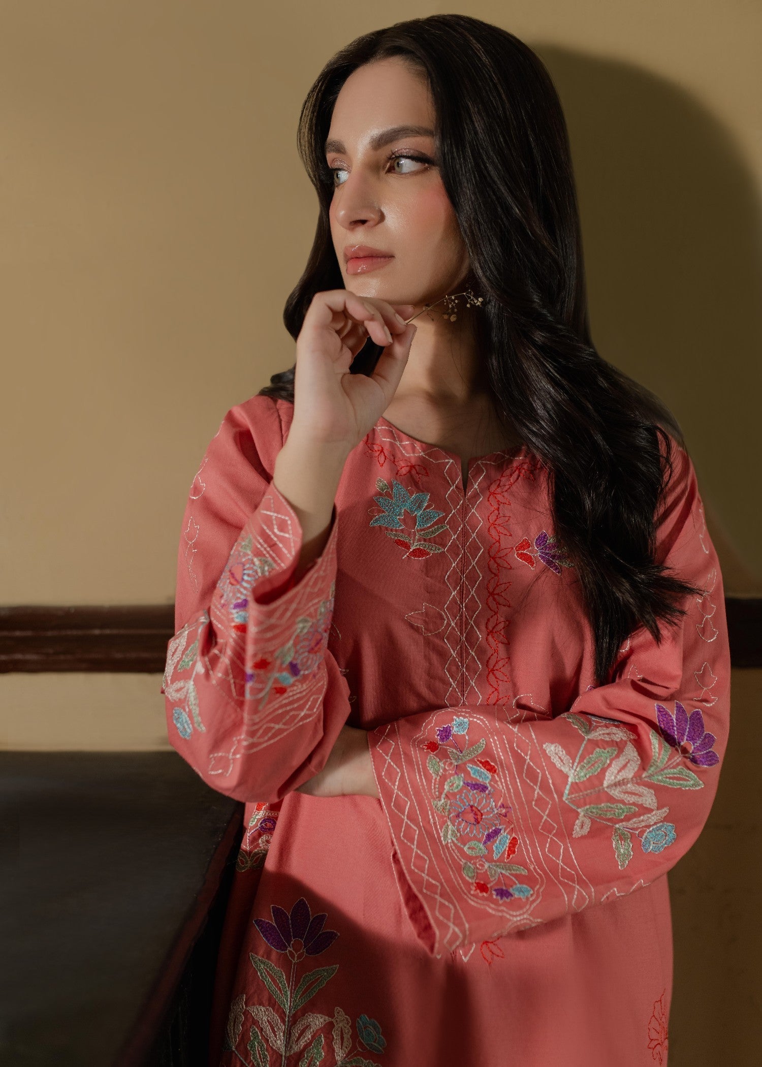 Azulie Pink Embroidered Kurta by Women 1pcs