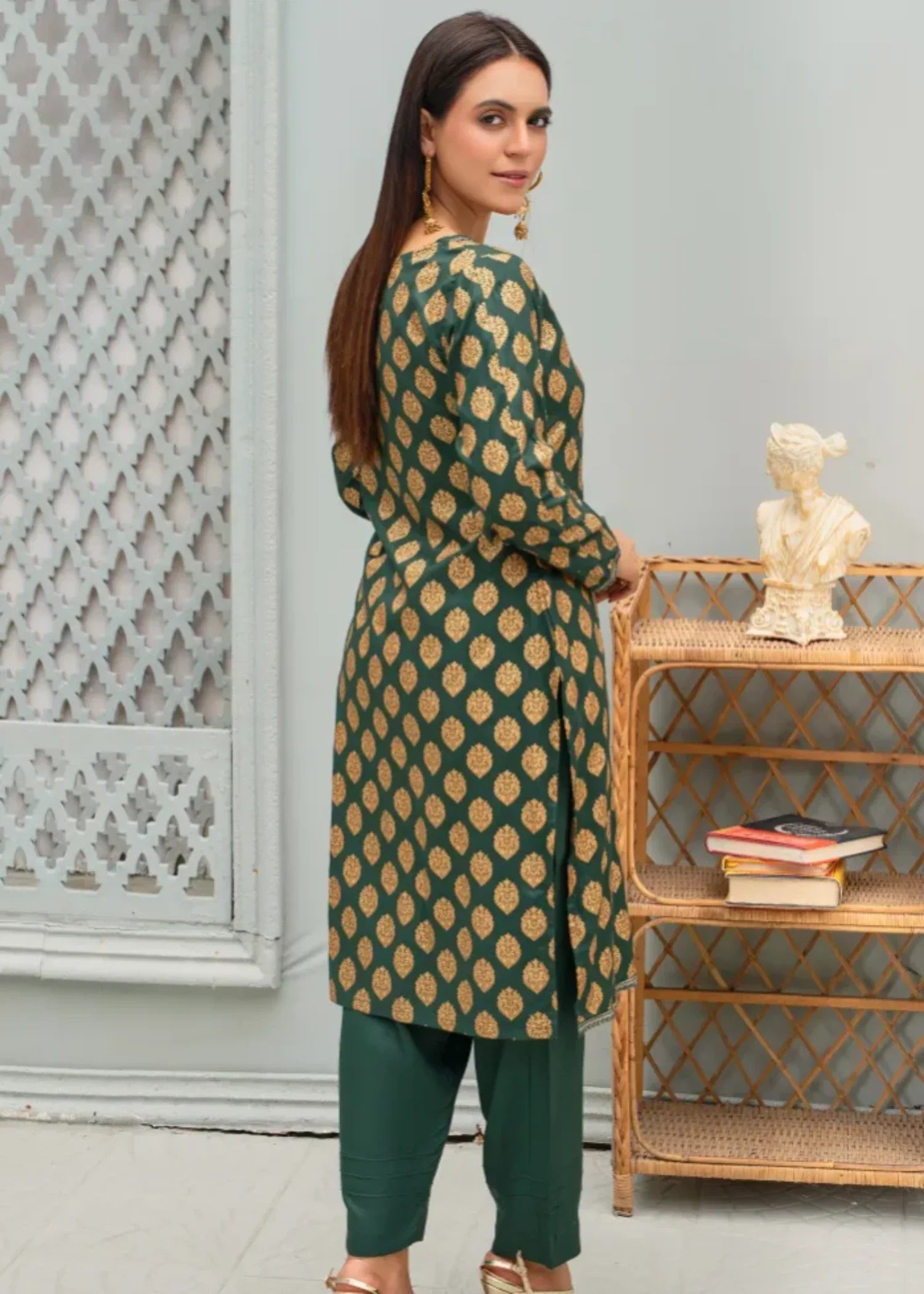 Designer Rack block print classic green Women 2pcs