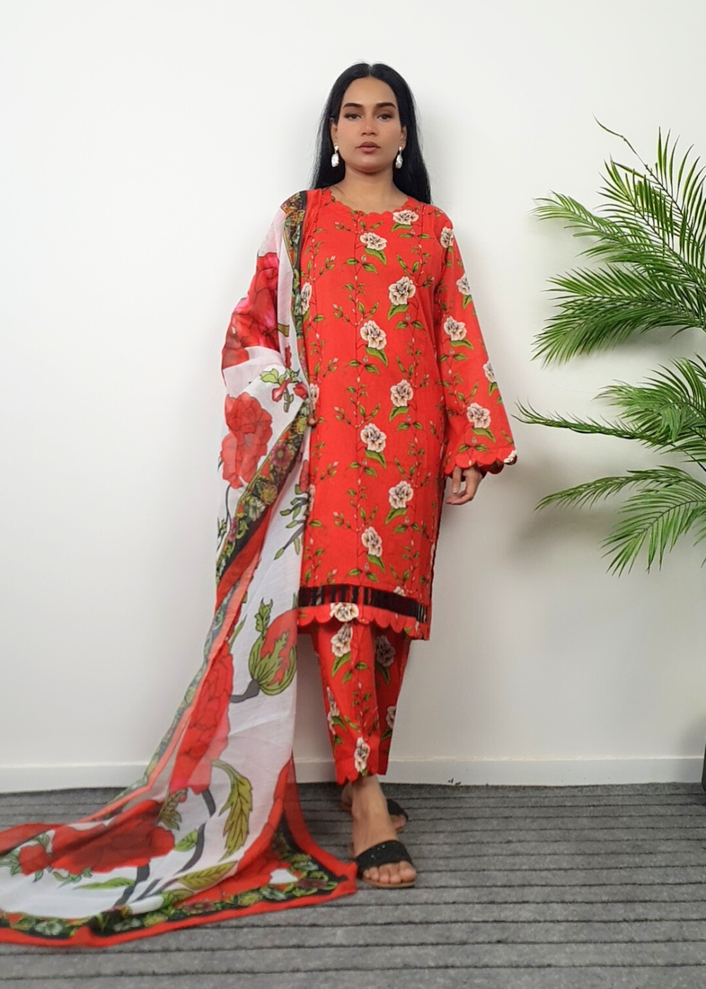 Namal Zara Ltd Summer Pret Lawn Red Floral Design Women 3pcs