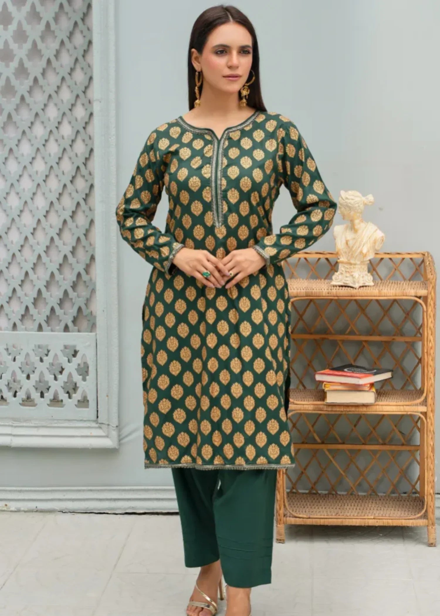 Designer Rack block print classic green Women 2pcs