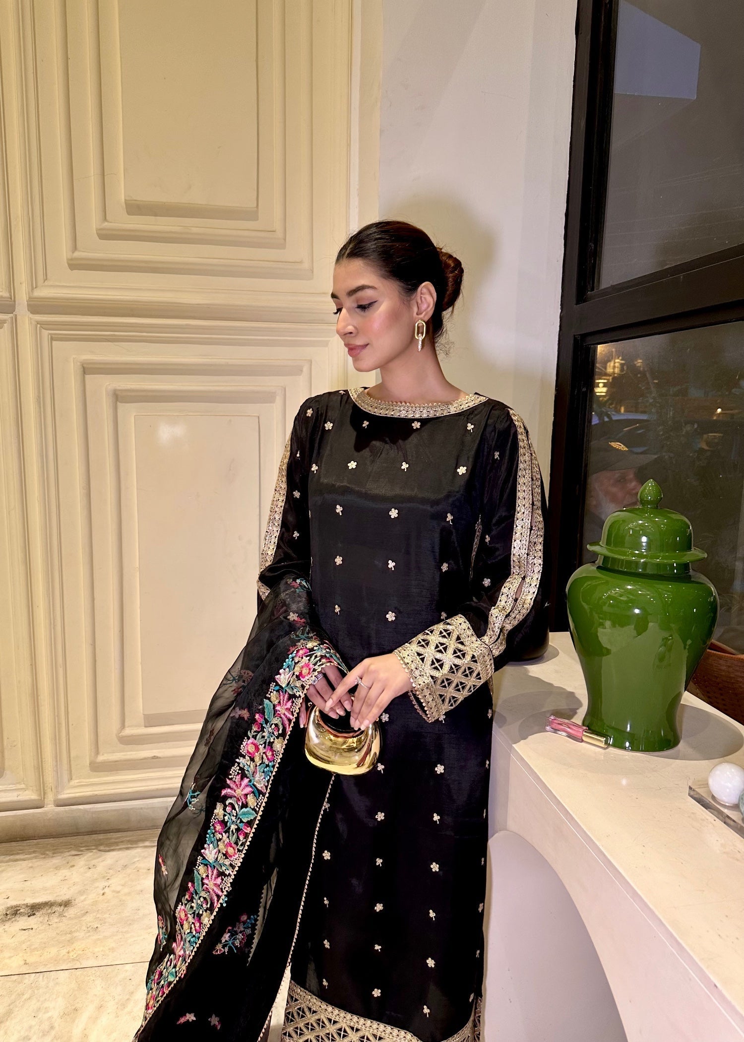 Suits By Sadia Black Silk Aneela Women 3pcs