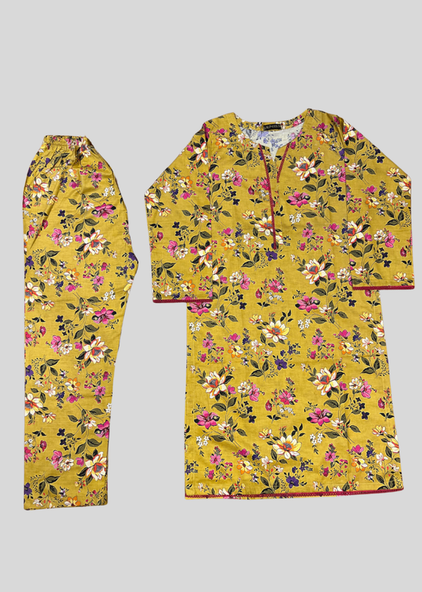 Salimas Stitched Lawn Suit – Mustard Floral Spring Collection Women 2pcs