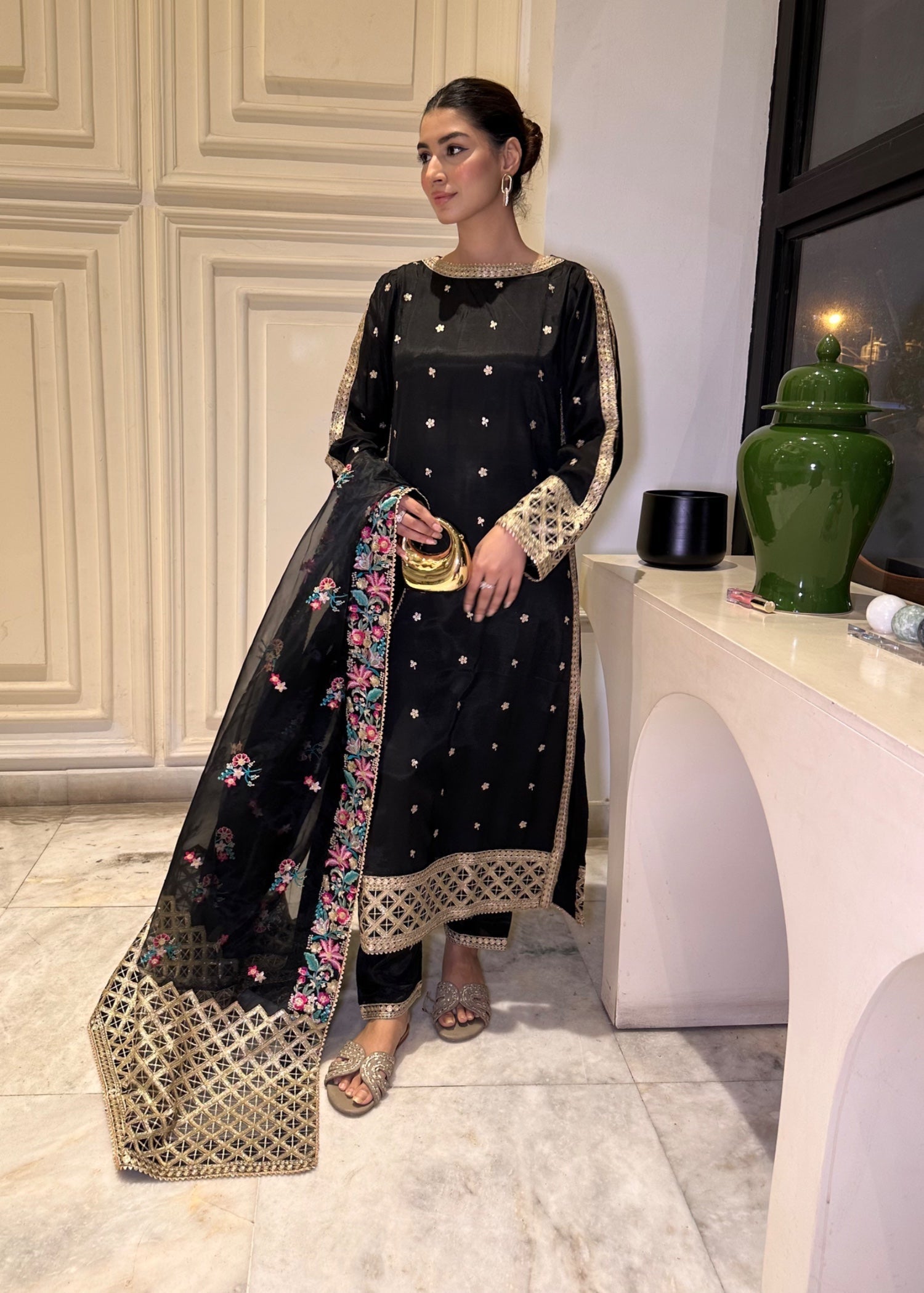 Suits By Sadia Black Silk Aneela Women 3pcs