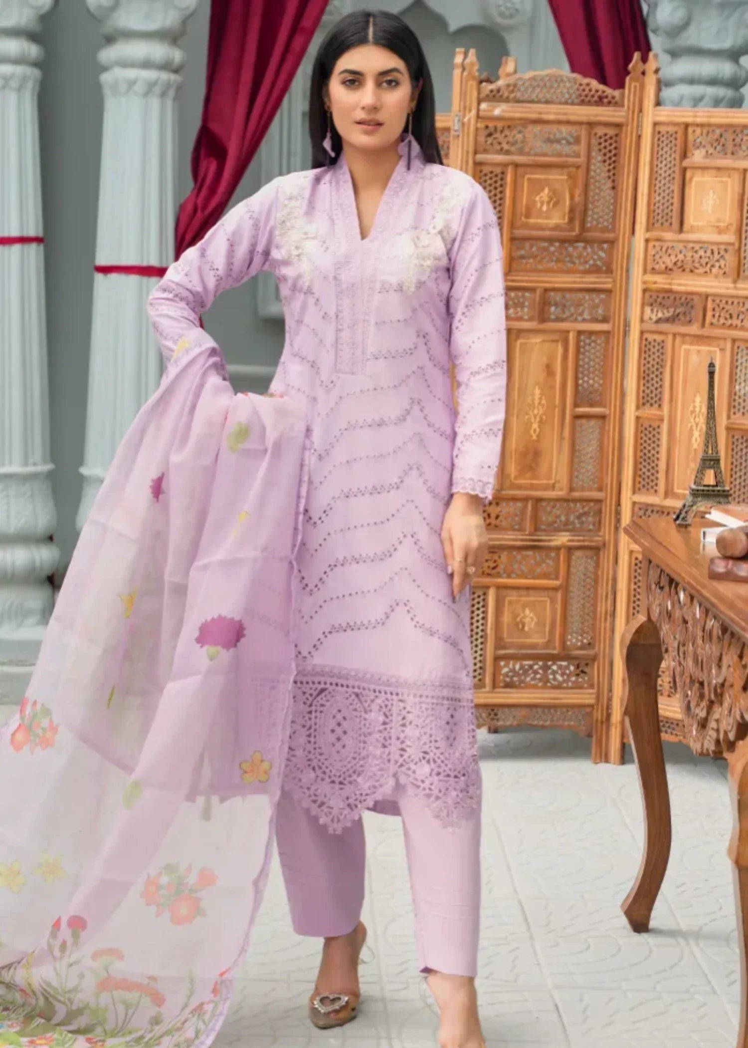 Designer Rack luxury embroidered lilac Women 3pcs