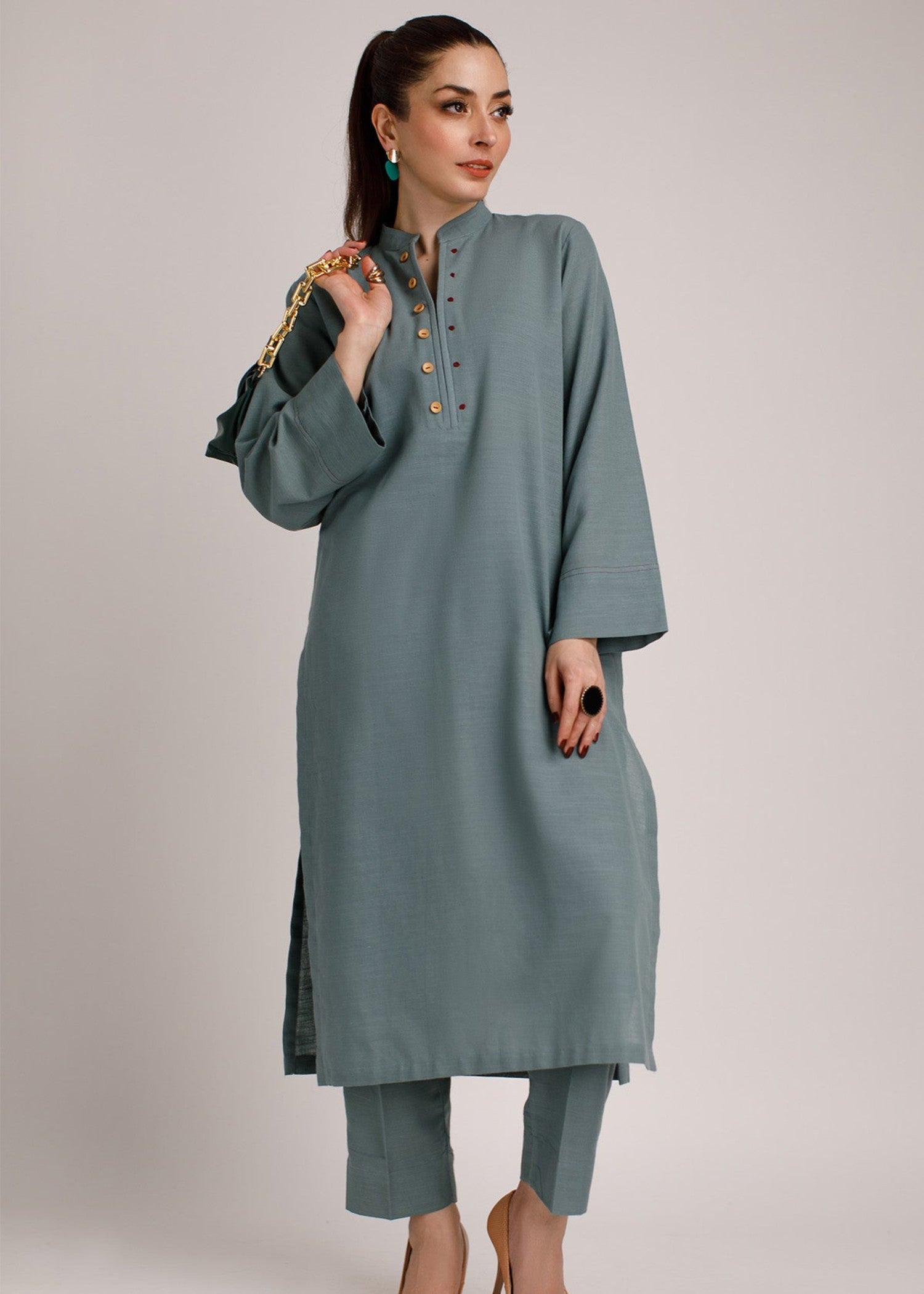 Peach Republic Stone Grey Khaddar Suit Women 2pcs