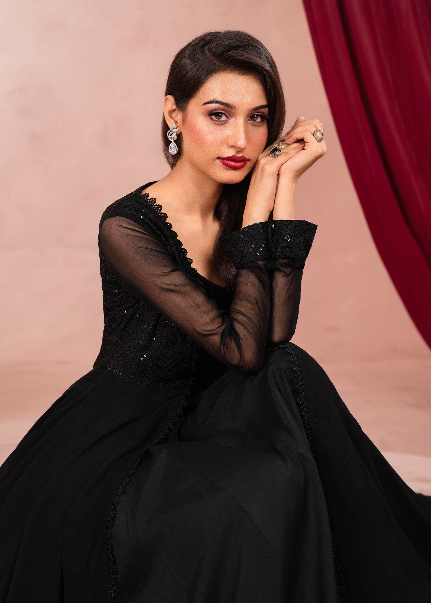 Rang-e-Haya Moon Veil (Black) Women 3pcs