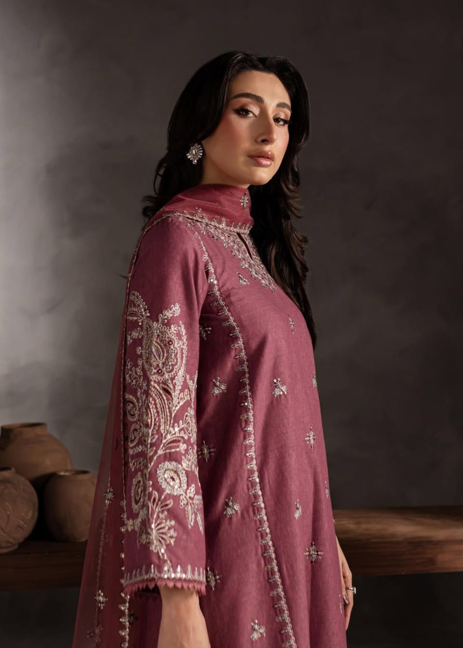 Stylish Collection PINK OPAL EMBROIDERED Women 3pcs