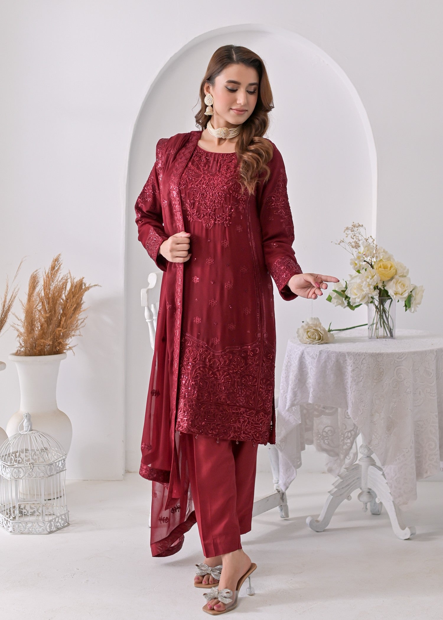 Qasim Anwer By Chandni Bridals LYDIA (MAROON) Women 3pcs