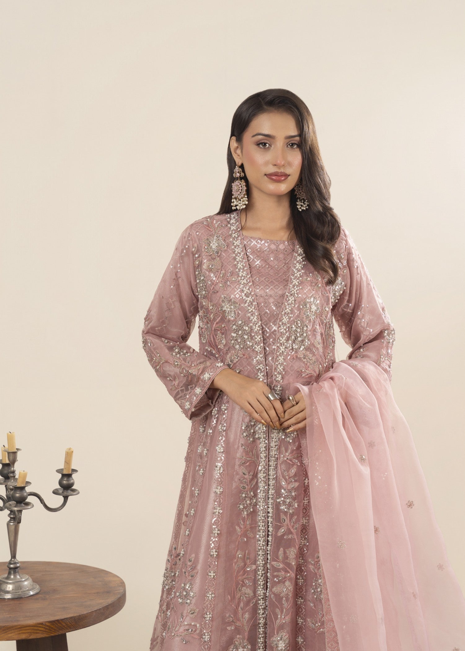 Khubsurat 3800 KH OR Pink Embroidery Pearl Embellishment Gown Women 4pcs