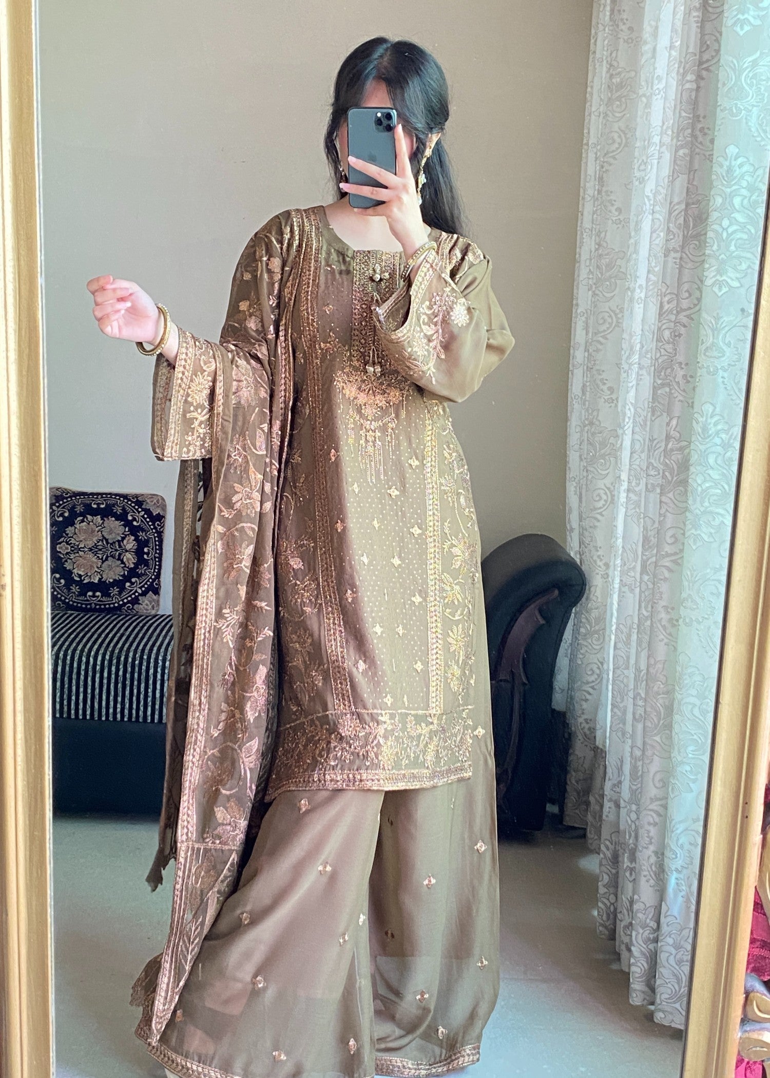 Four Season Boutique ARZOO CHIFFON CHIKKU BROWN Women 3pcs