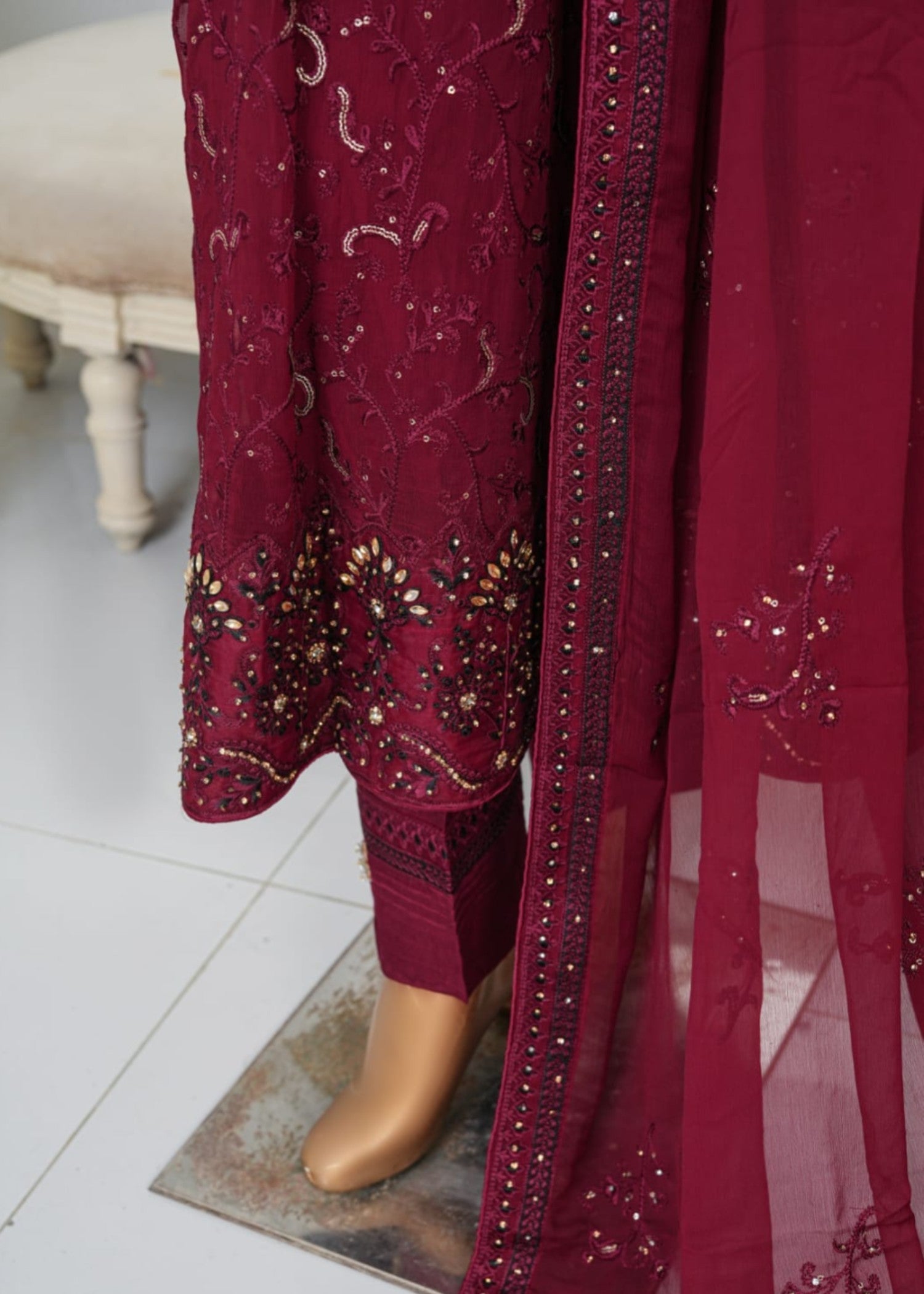 Ahmed Creations kinza Maroon Women 3pcs