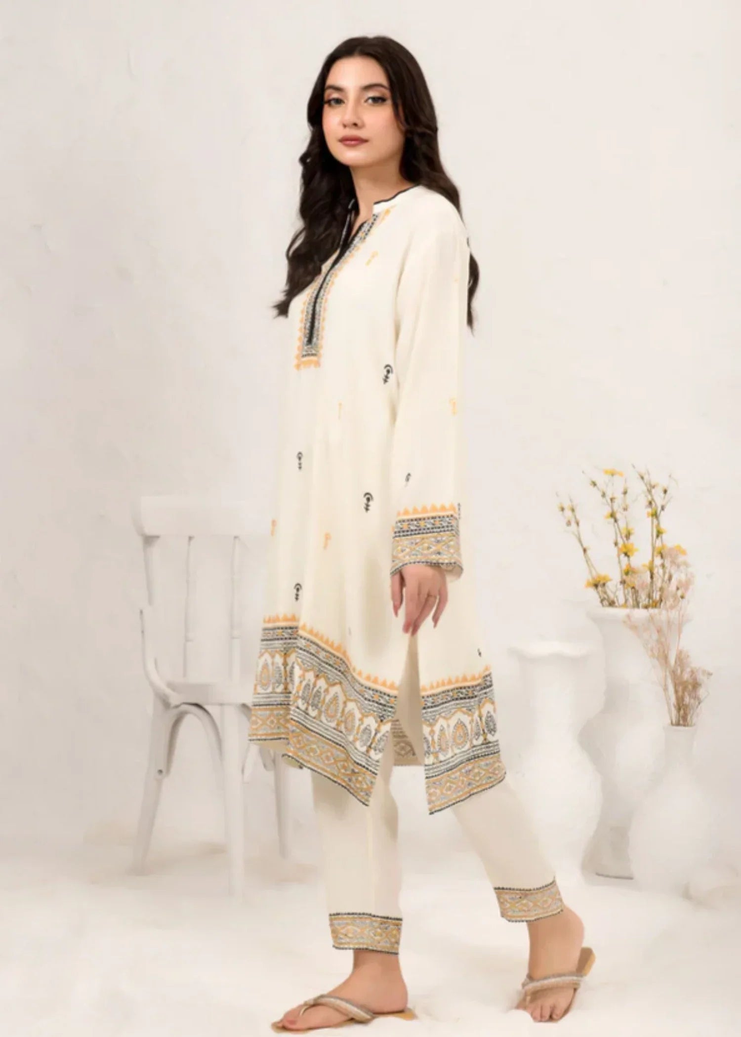 Ochre Cotton Crepe Printed Suit SOLP 14 Women 2pcs