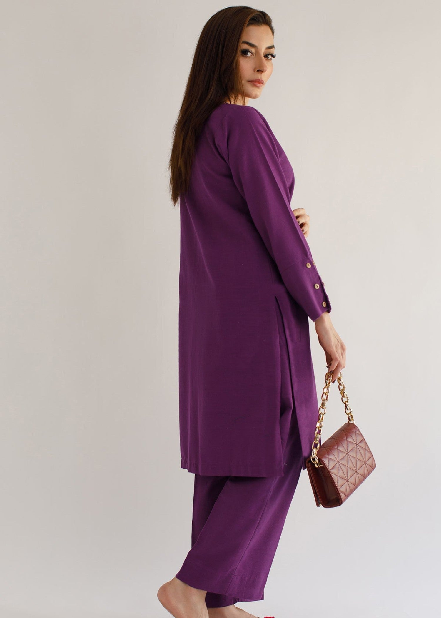 Peach Republic Purple Khaddar Suit Women 2pcs