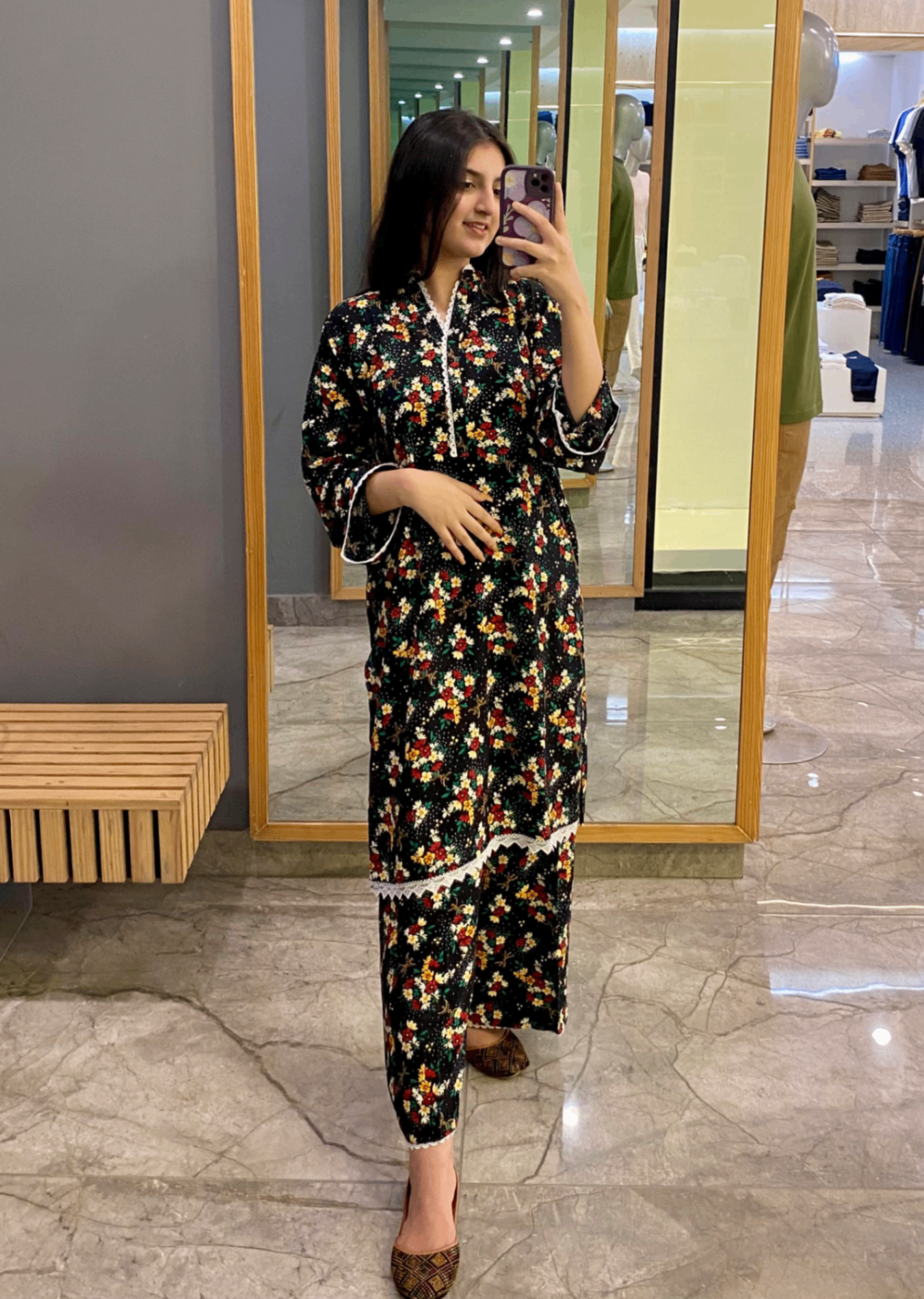 Namal Zara Ltd Co Ord Linen Set Dark Black Floral Women 2pcs