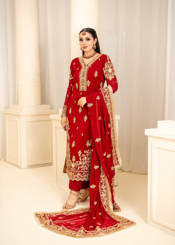 Alyssa Red Chiffon suit ALL410 Women 3pcs