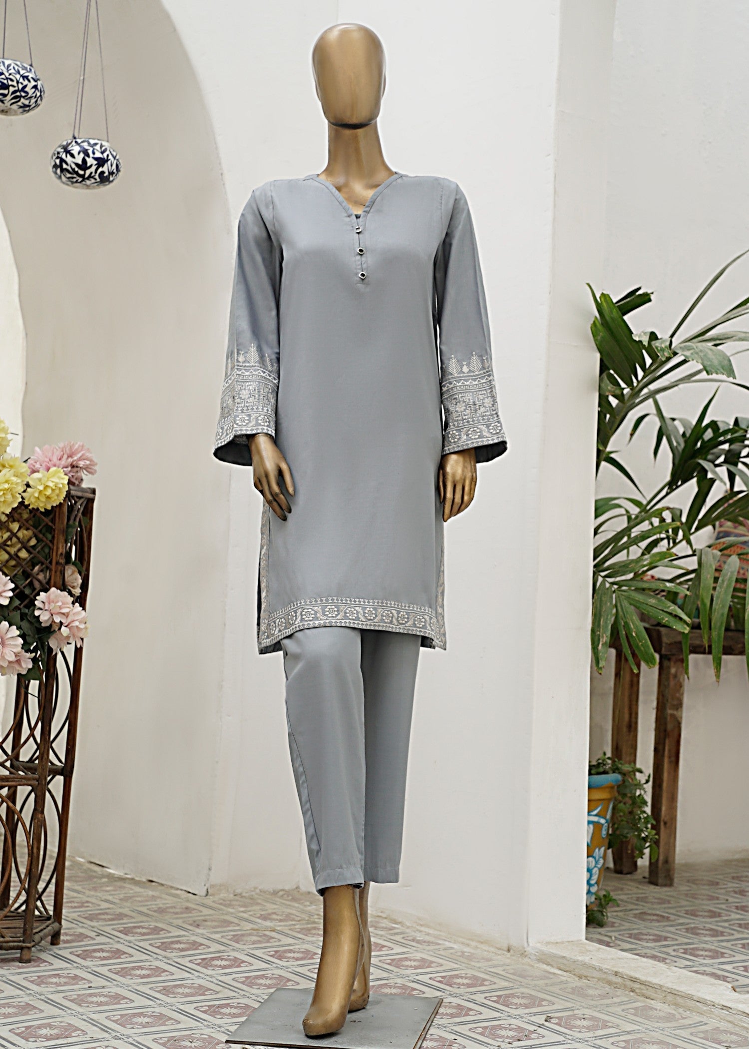 AYLA STUDIO Solid Embroidered SE250406 NEELOFAR Women 2pcs