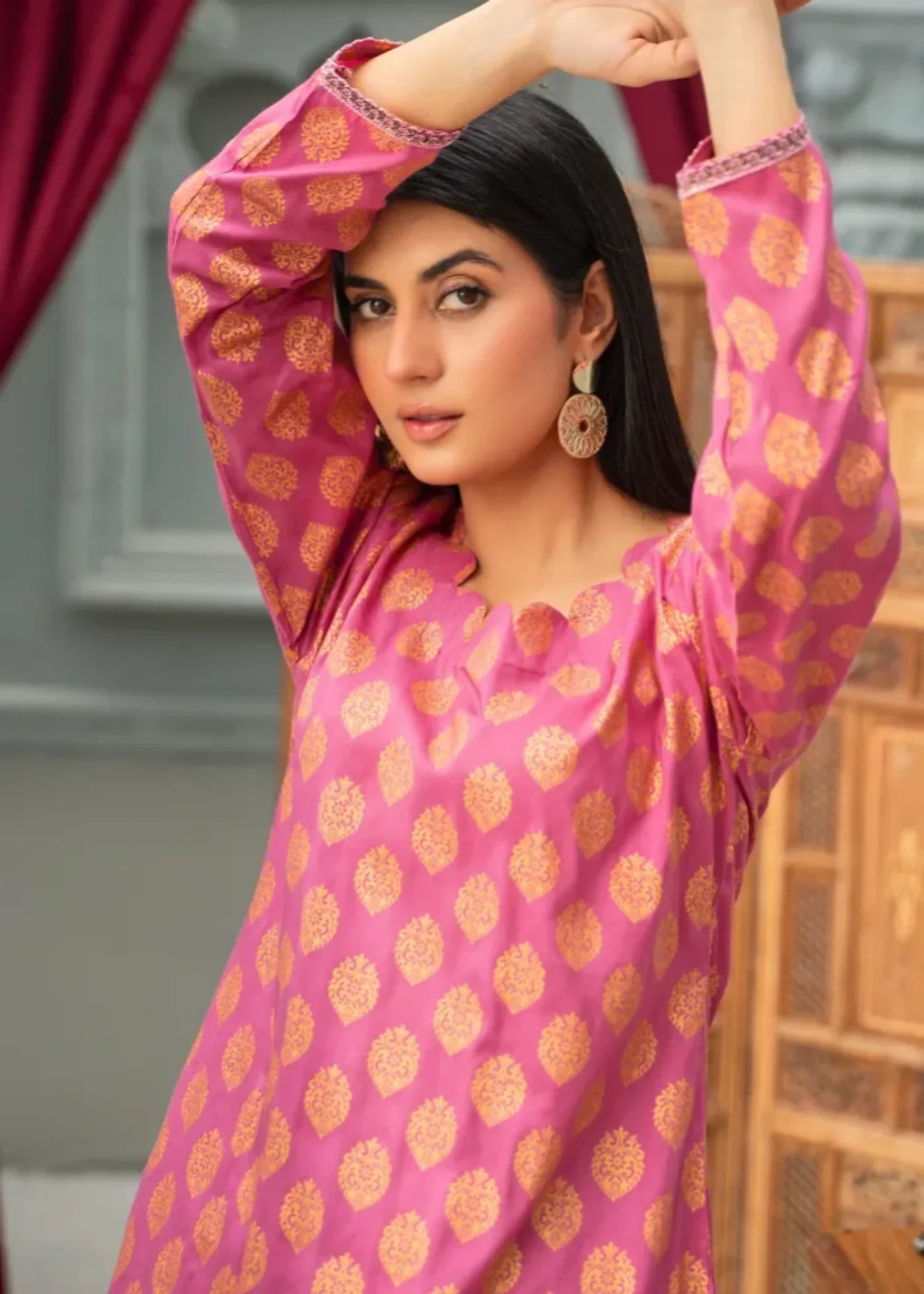 Designer Rack block print chic pink Women 2pcs