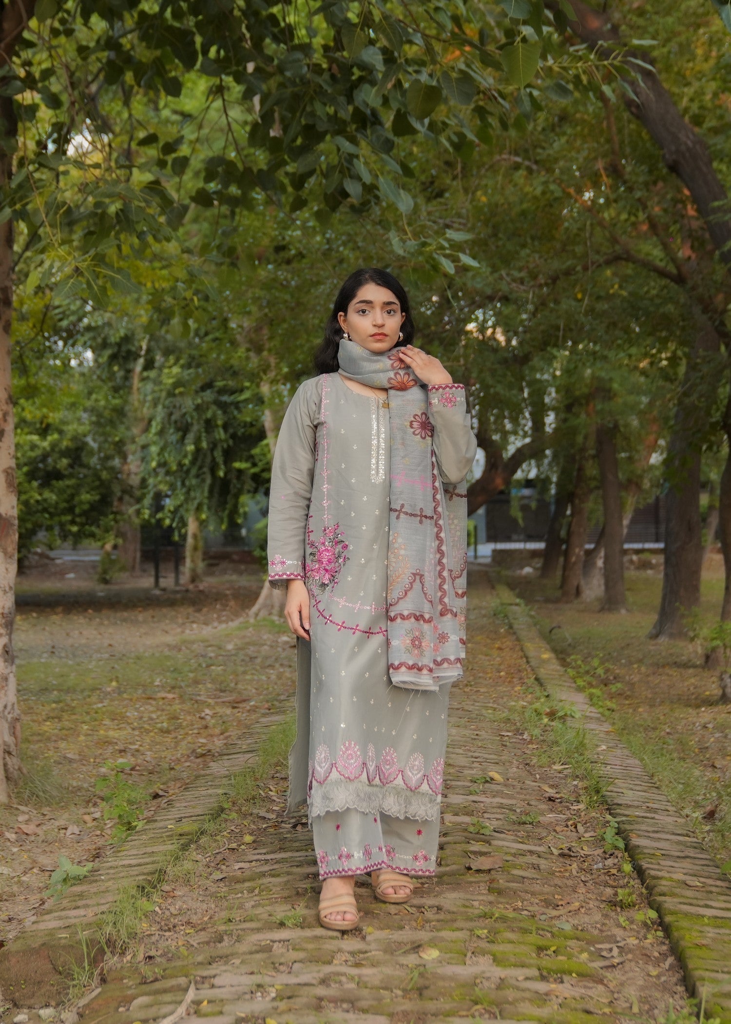 Attirepret Pastel Grey Elegance – Cotton Suit Women 3pcs