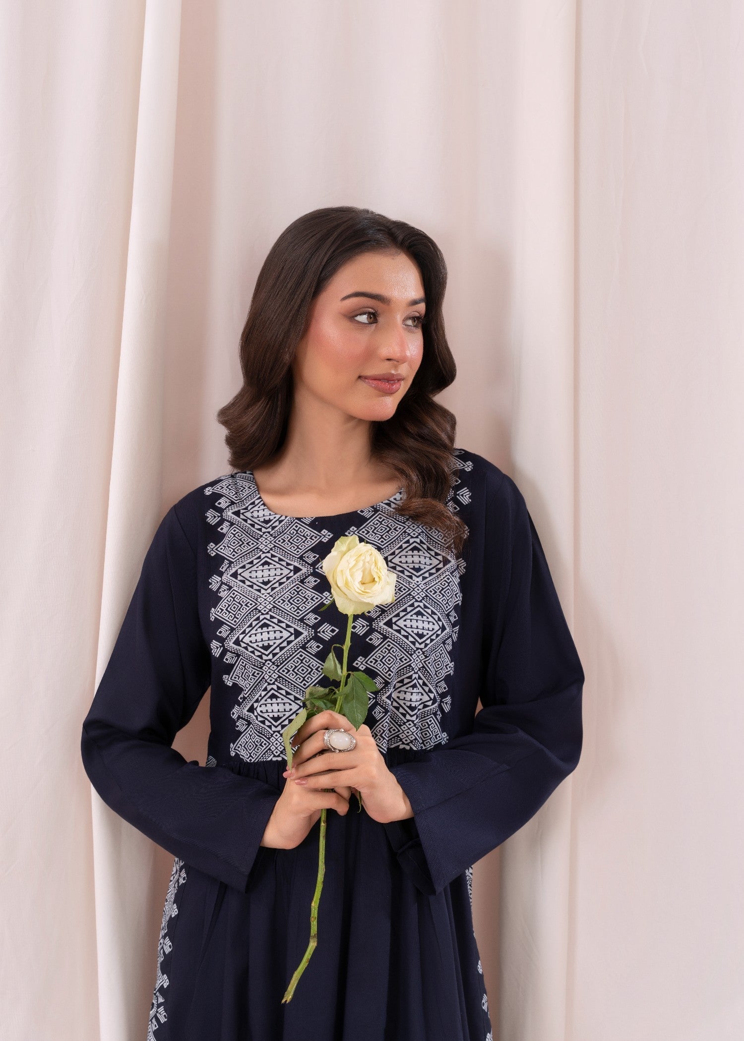 Laal Kurti Blue White printed long kurta D118 Women 1pcs