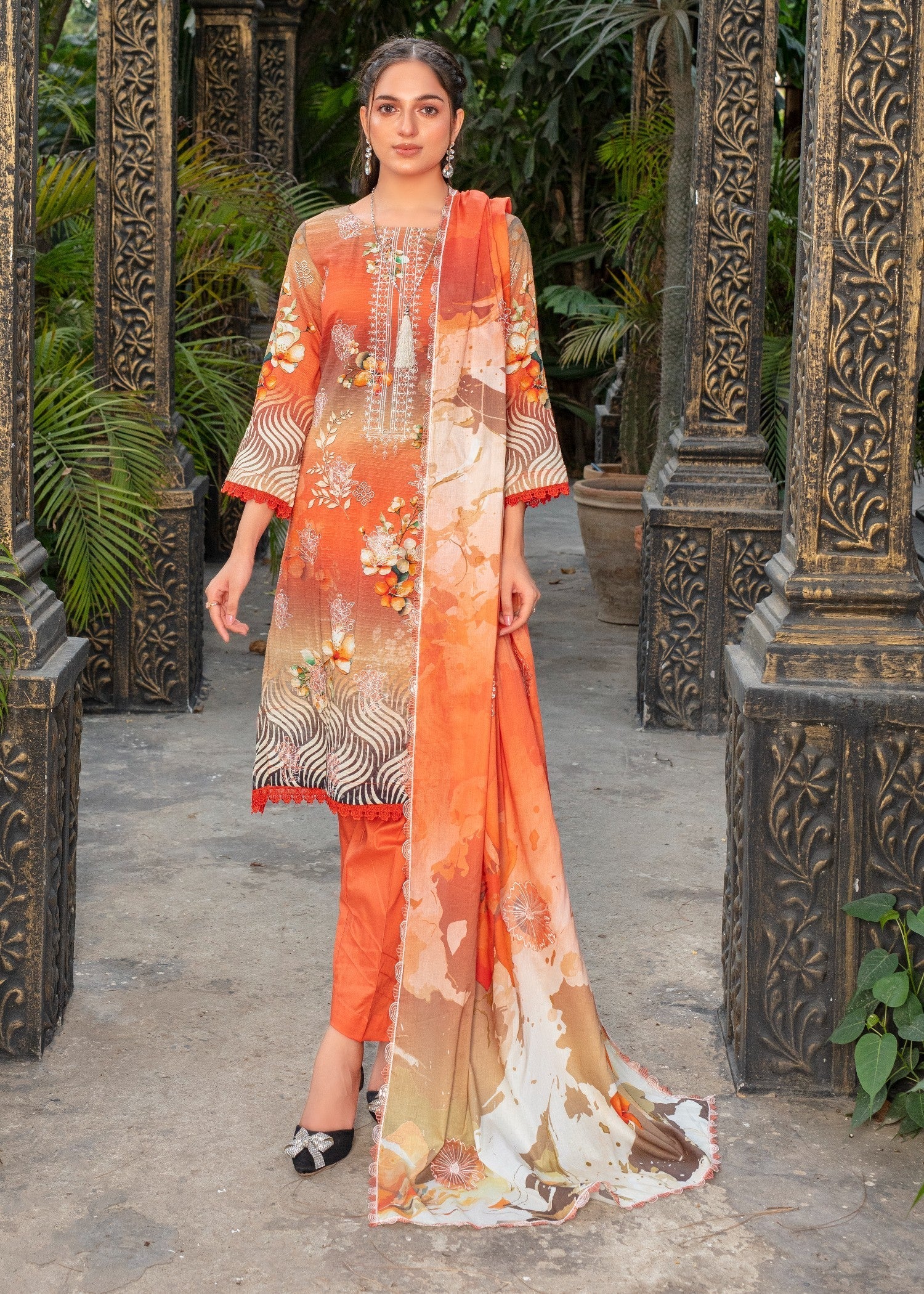 Ayeza Collection Orange Kurta Set 10 Women 3pcs