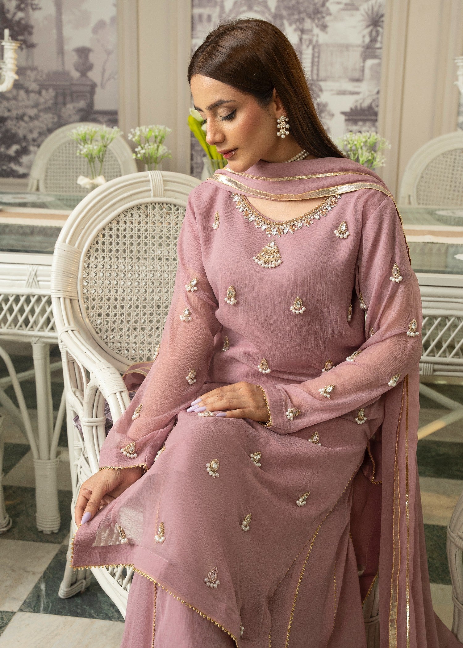 Maira Fashion Lilac chiffon sharara Women 4pcs