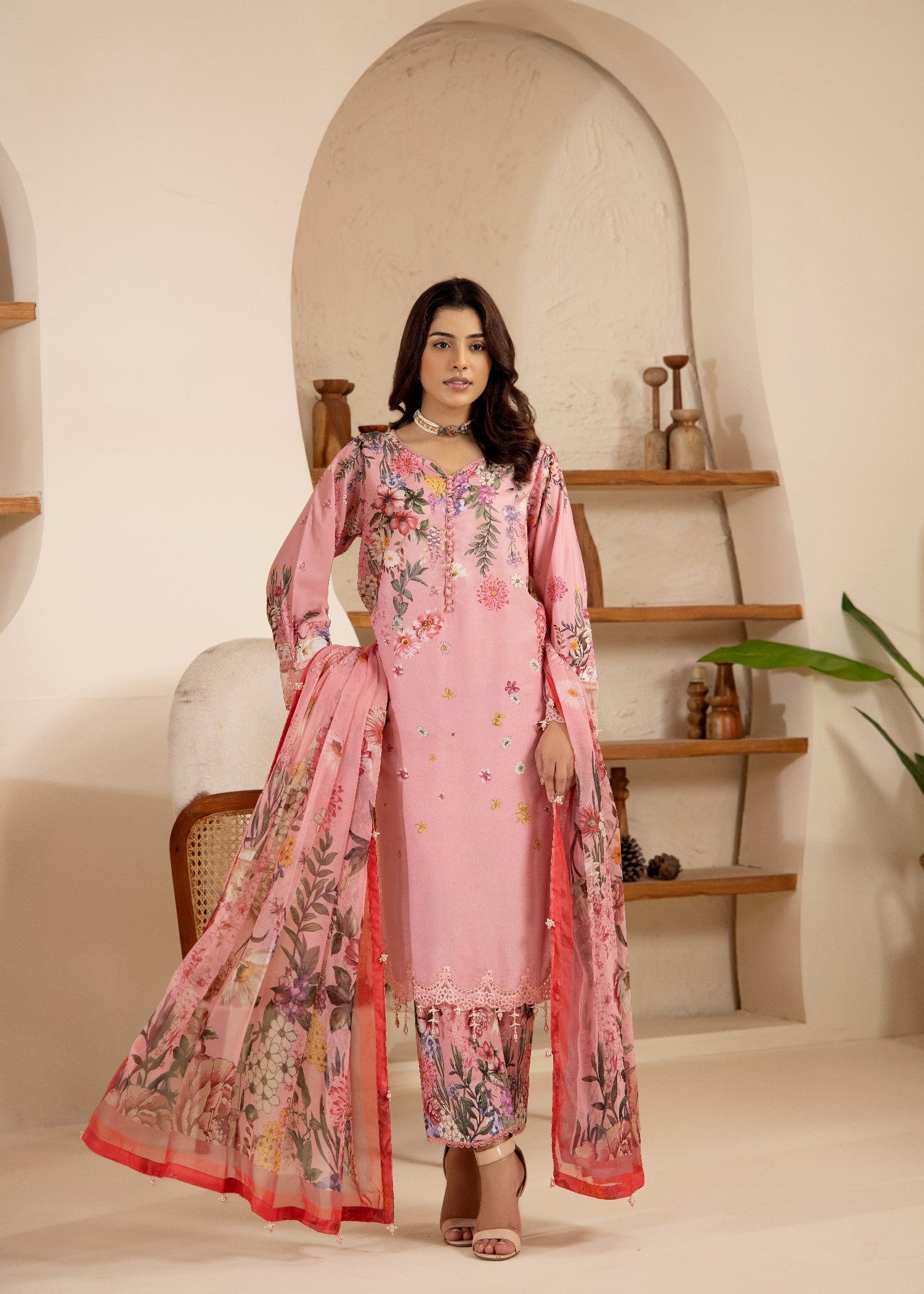 Khubsurat 4355 KH ST Pink Printed Women 3pcs
