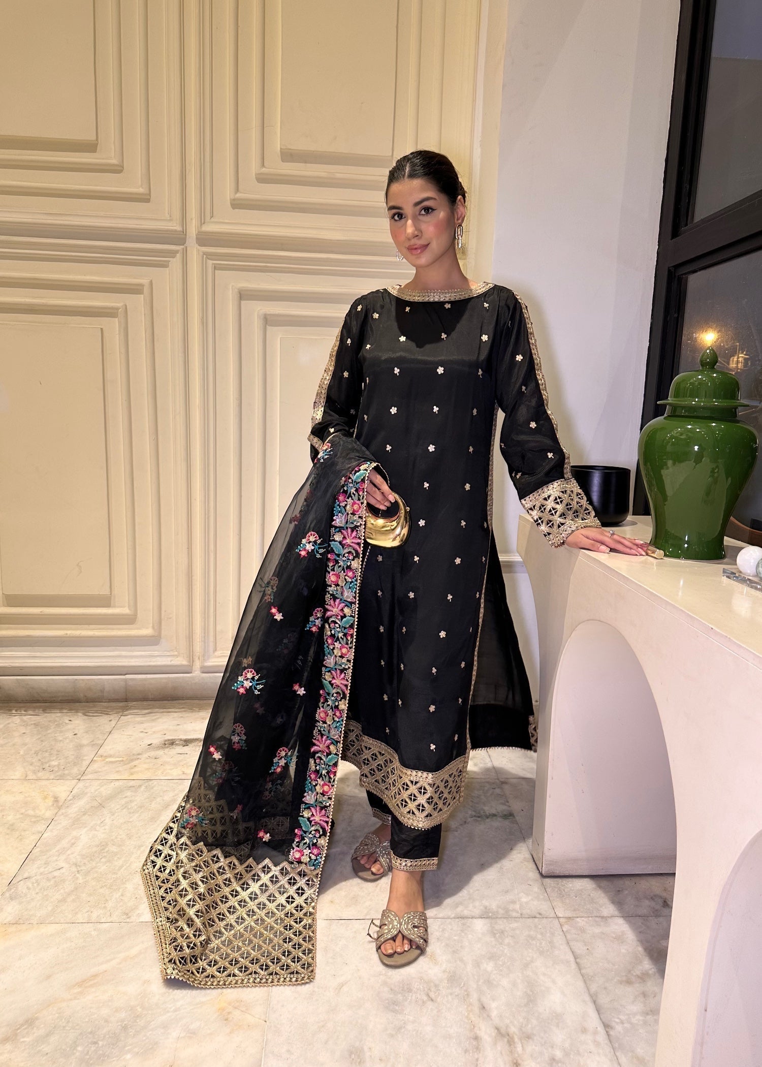 Suits By Sadia Black Silk Aneela Women 3pcs