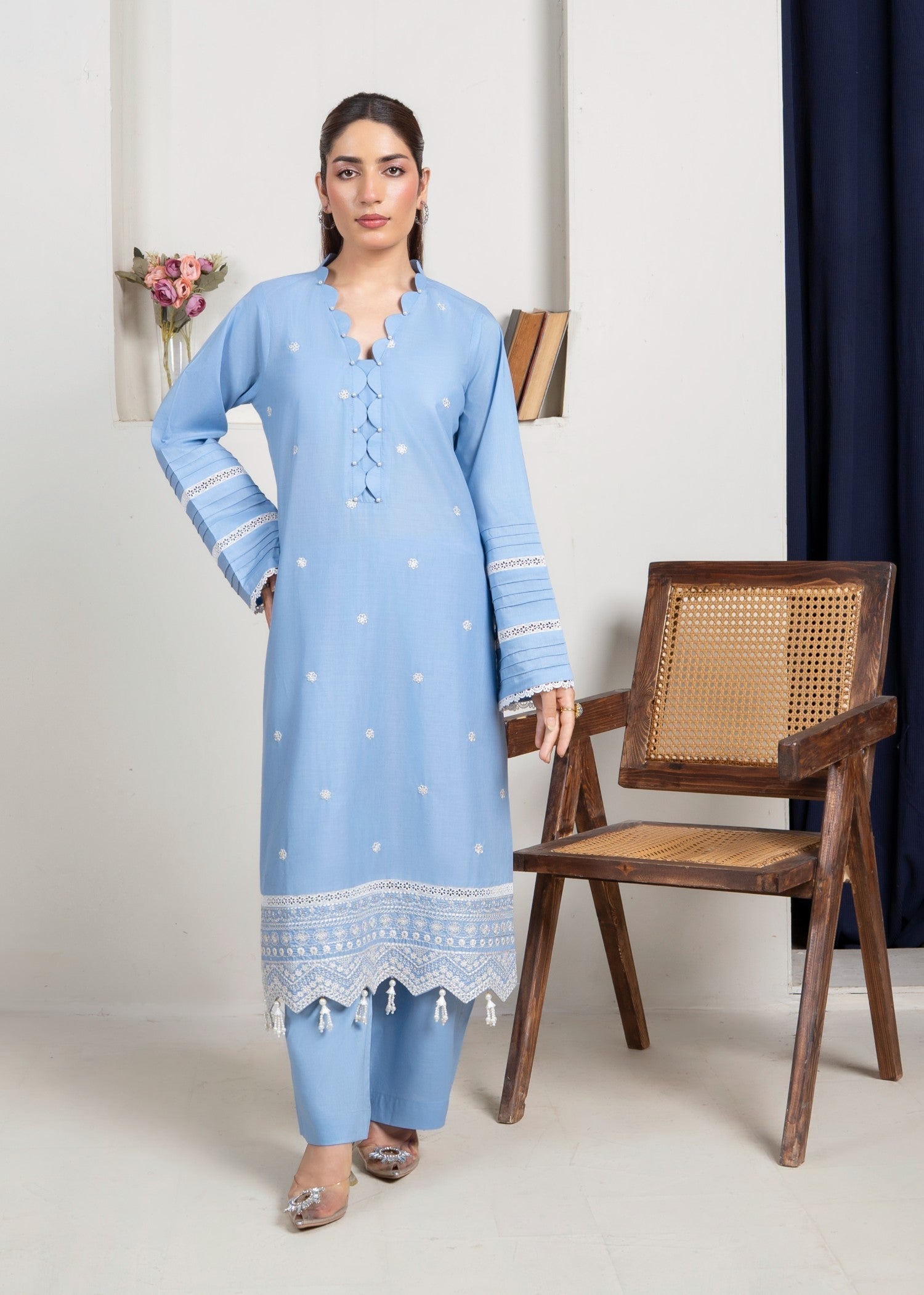 Ahlam By Safa Textile Embroidery Suit (Sky Blue) Women 2pcs