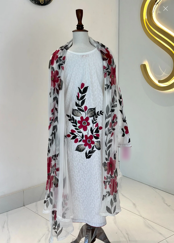 Symas Pink Hand Painted Shirt and Dupatta Women 2pcs