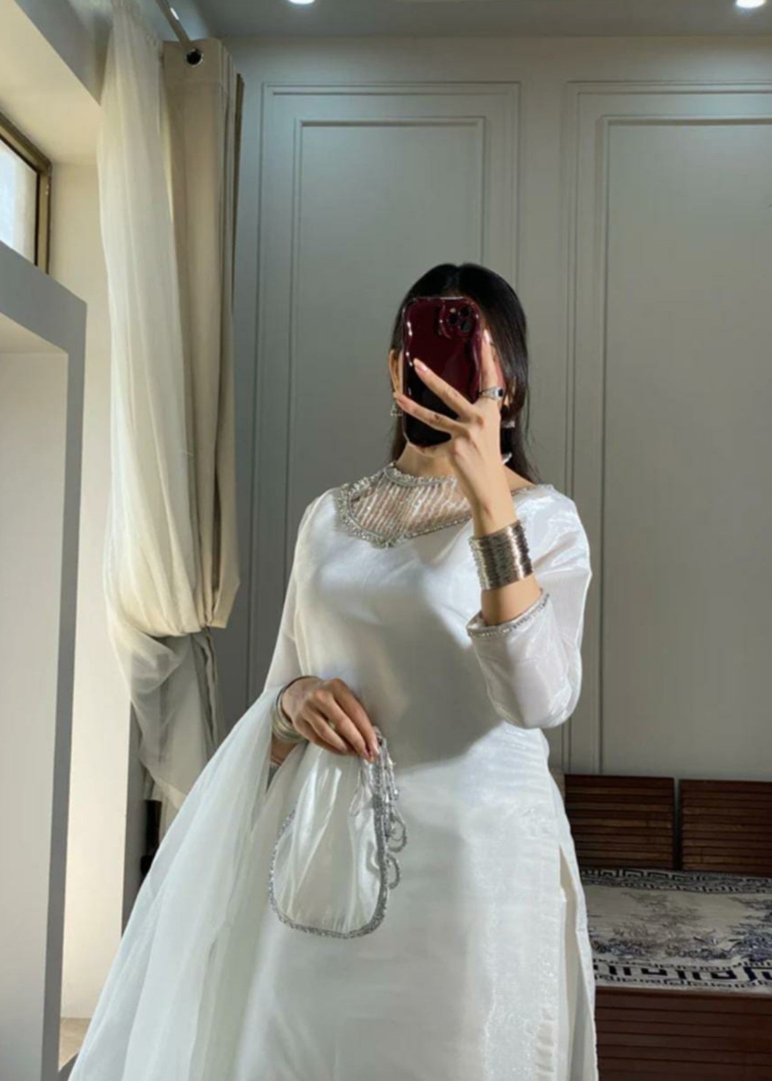 Mataish White farshi shalwar Women 3pcs