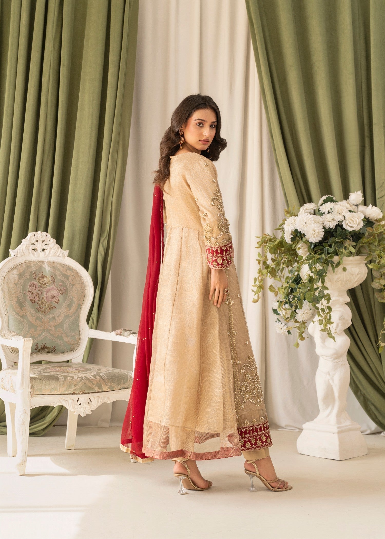 Khubsurat 3871 KH ZR NT Golden Emboridered Long Maxi Women 3pcs