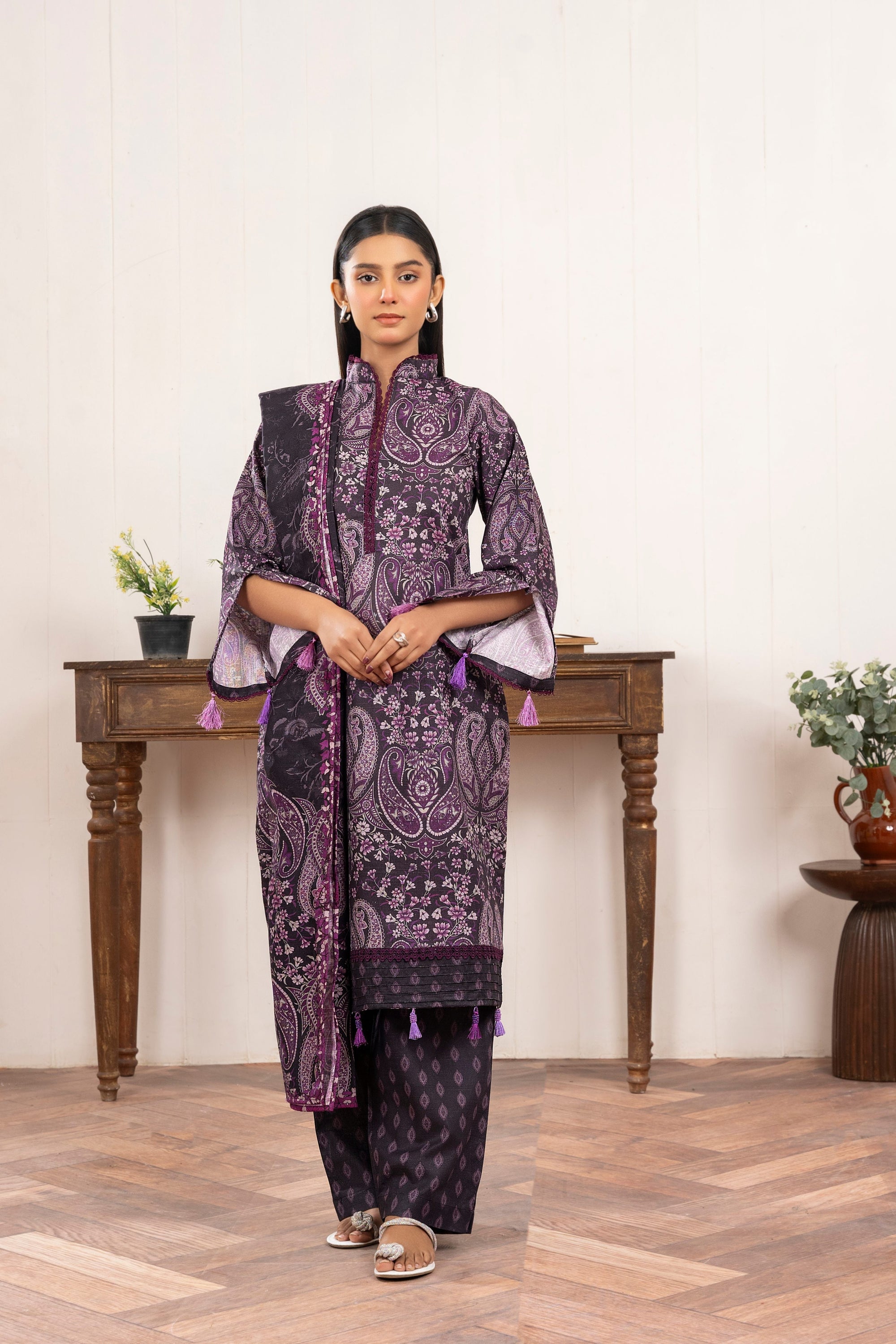 Wearalayah Women Daily Wear Plum Unstitched Women 3pcs