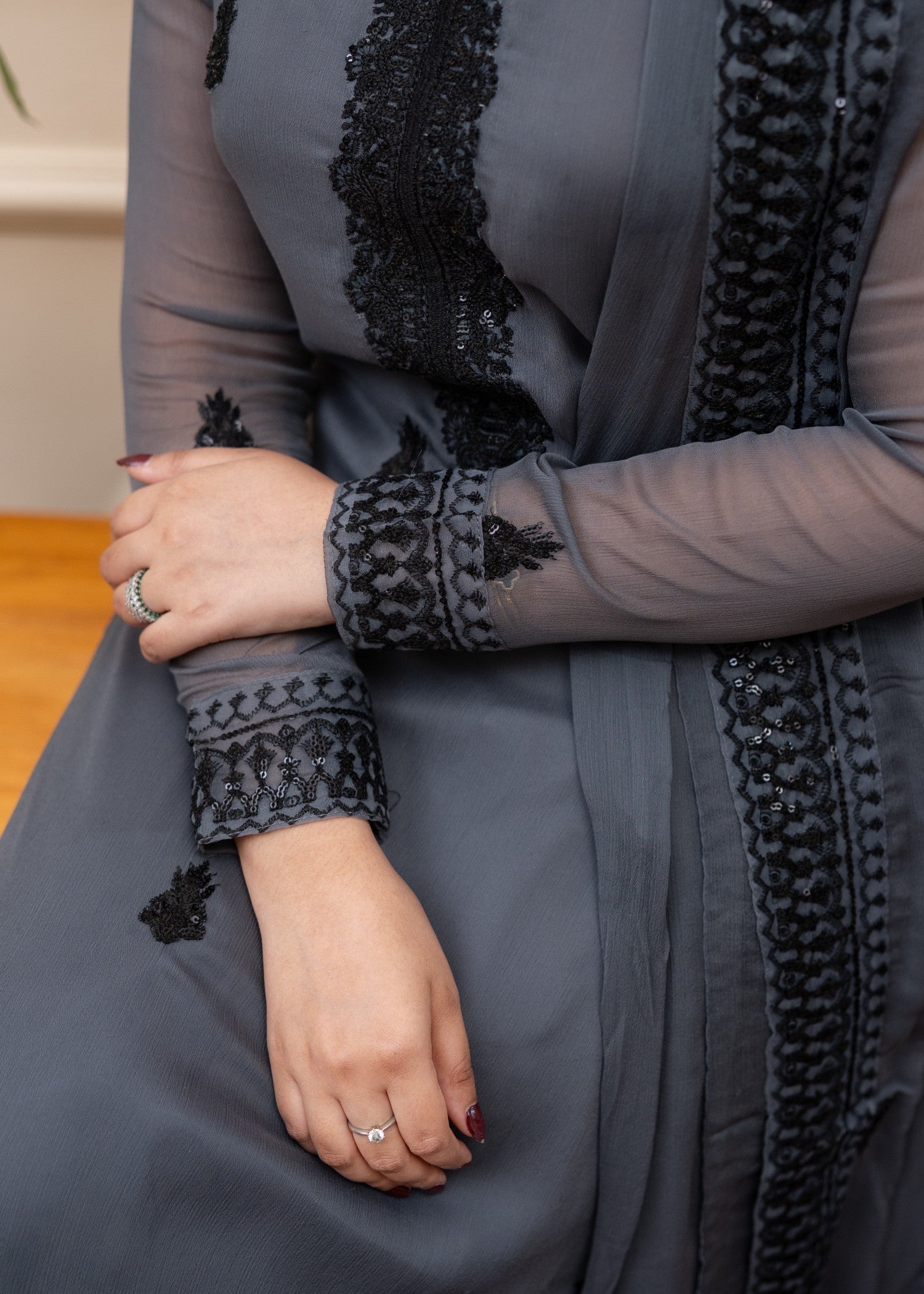 Alyssa GREY CHIFFON SUIT ALL308 Women 3pcs