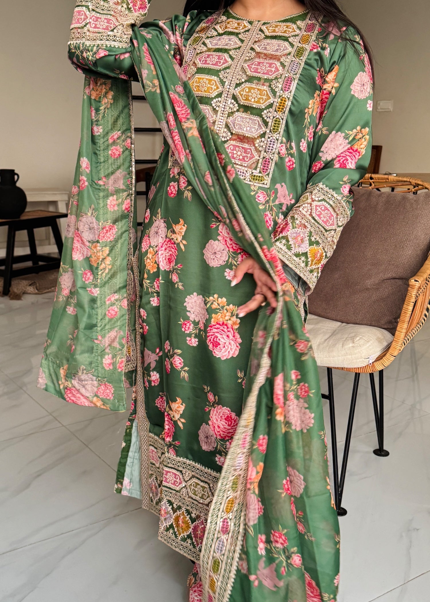 Suits By Sadia IMAAN SILK GREEN Women 3pcs