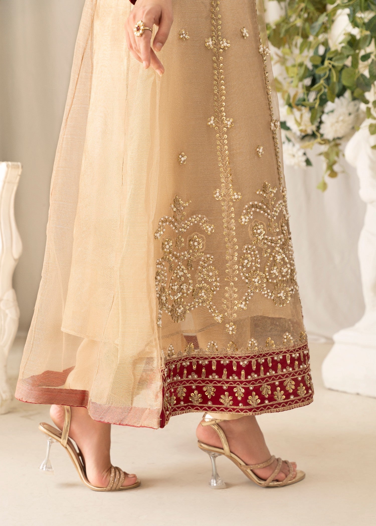 Khubsurat 3871 KH ZR NT Golden Emboridered Long Maxi Women 3pcs