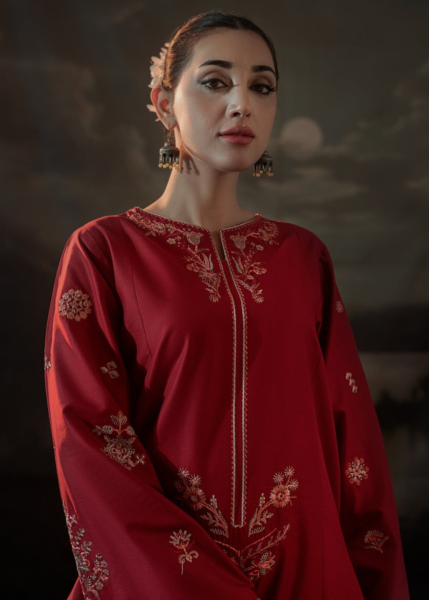 Gulposh Tulip (Embroided ) Red Women 2pcs