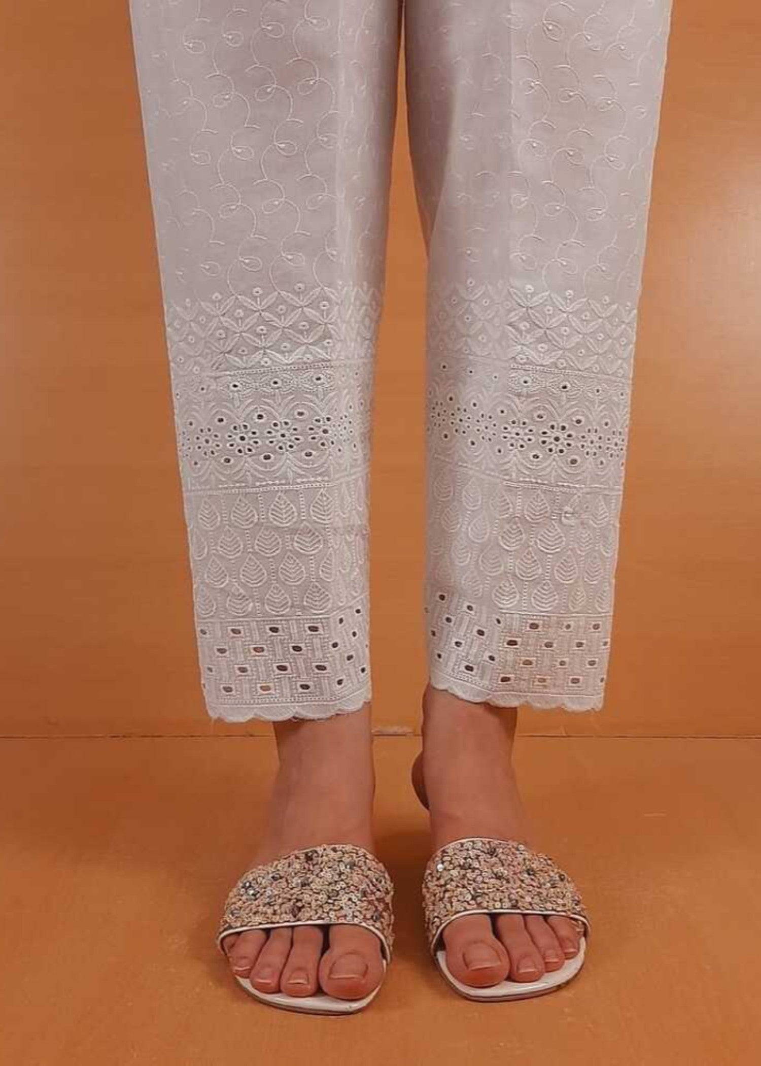 Zardi Chikankari Trouser White ZT524 Women 1pcs