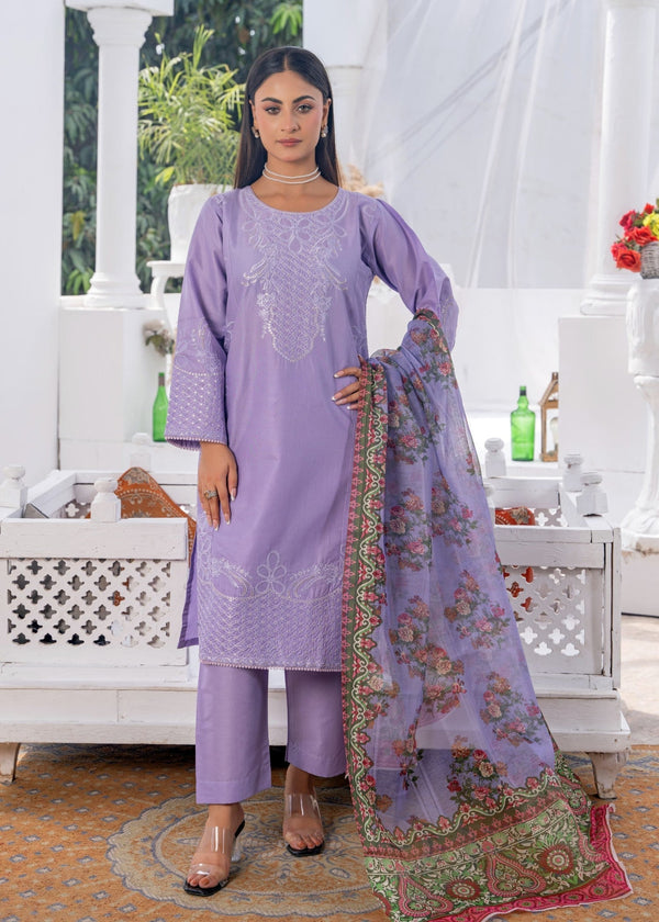 Sajfi Closet Luxury Cotton Stitched Suit for Women | Lavender Women 3pcs