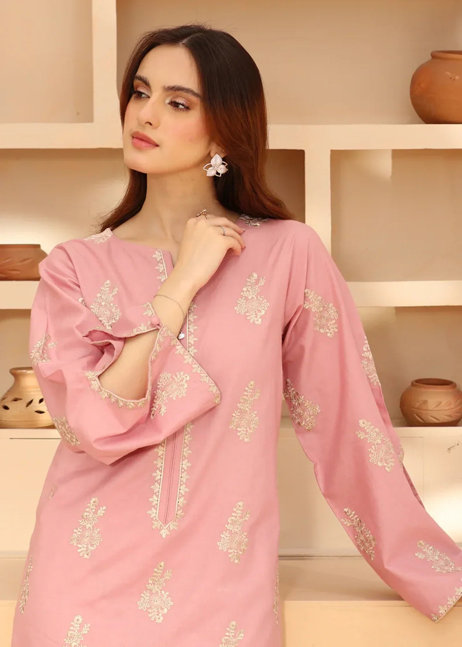 Sabahaats Embroidered Pink Lawn Suit Women 2pcs