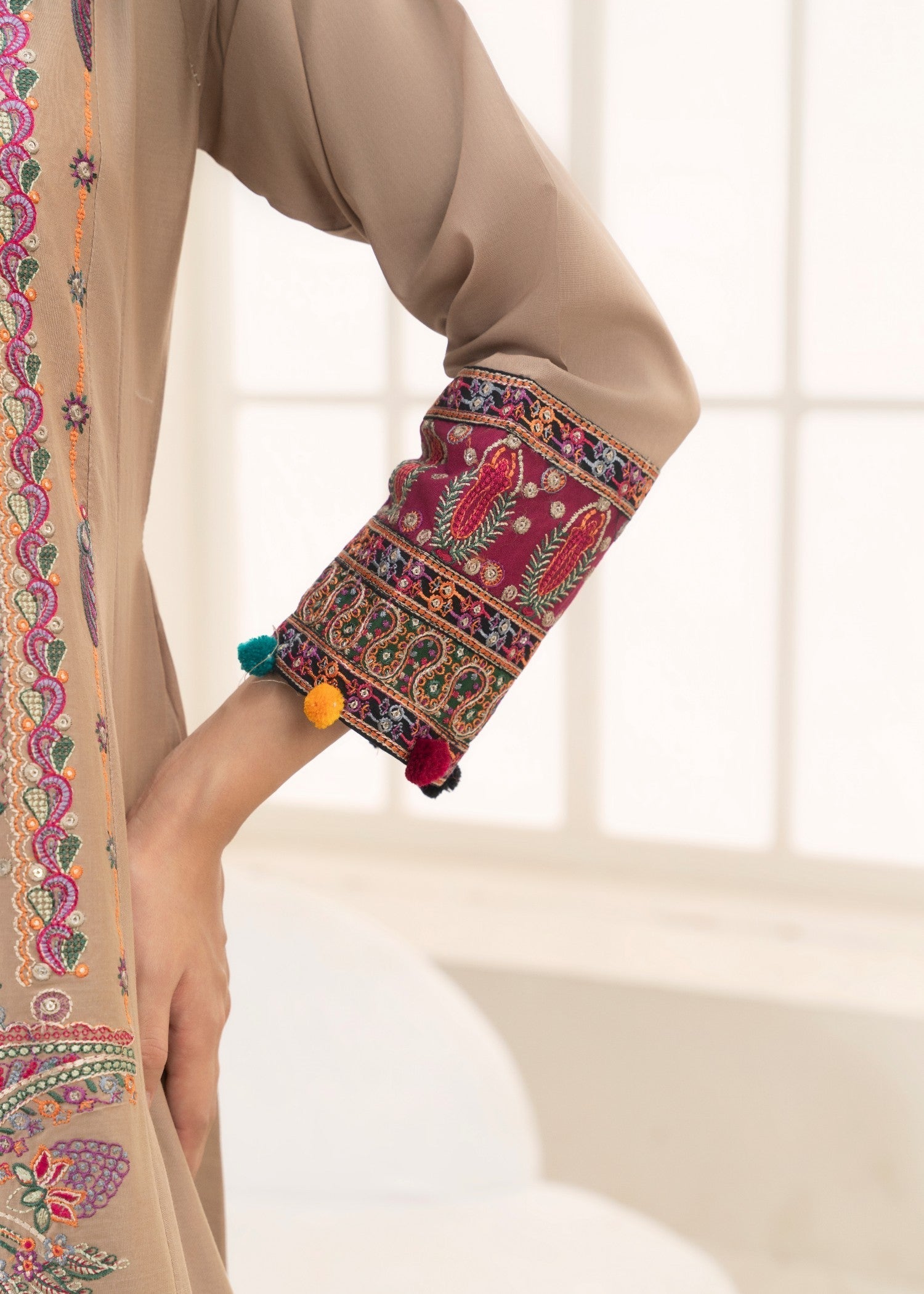 Khubsurat 4090 KH CT Almon Brown Embroidery Pishwas Cotton Women 3pcs