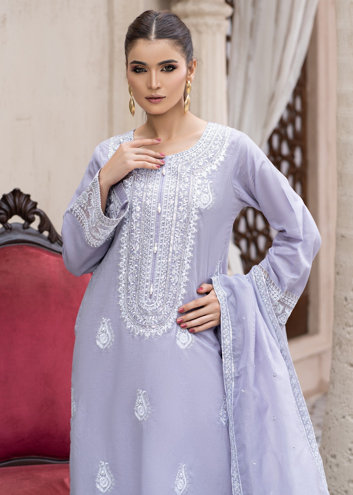 Madame Embroidered Lylic Suit 2755 Women 3pcs