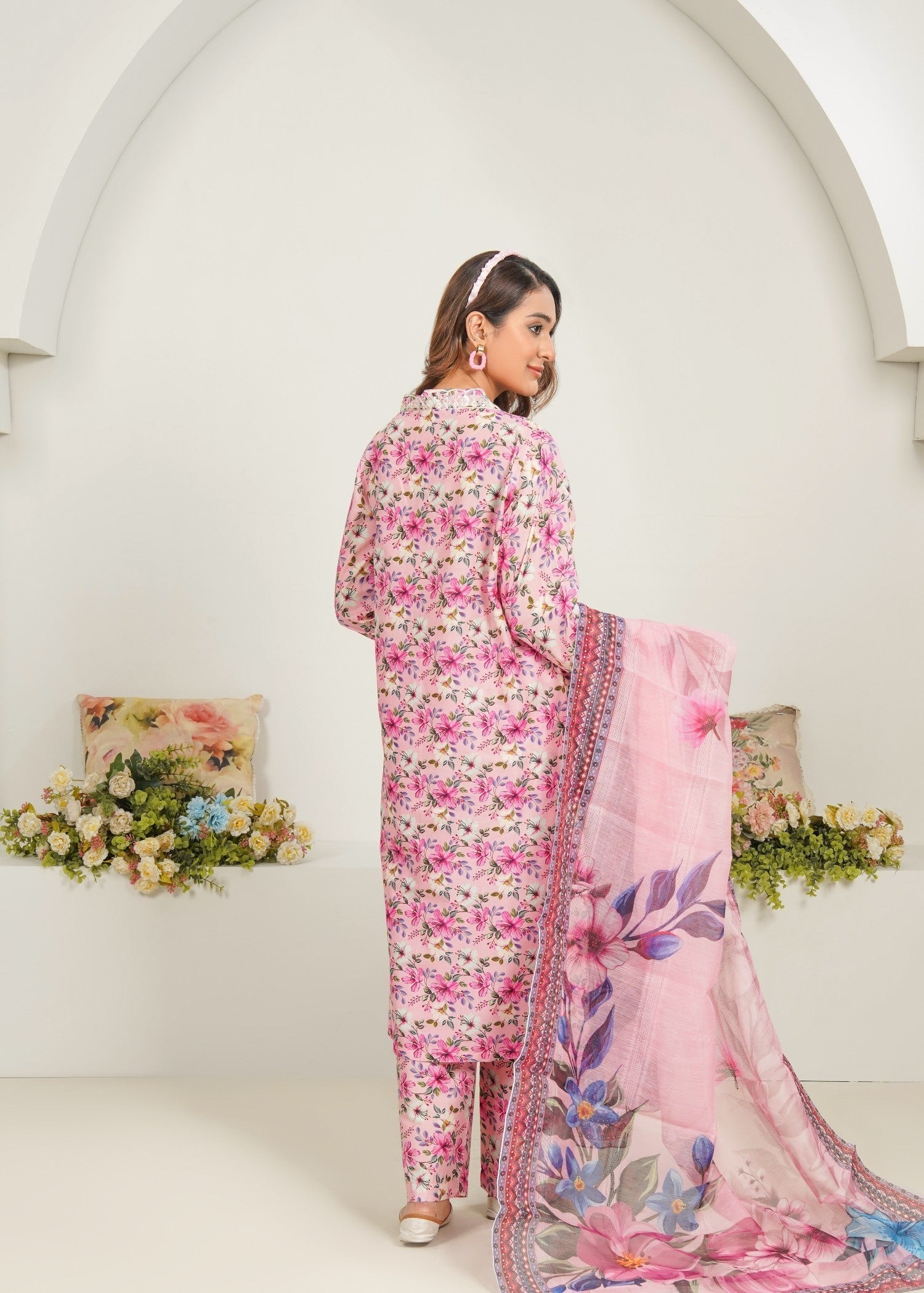 Dareechay Pink Blush Bloom Print Suit FOP31 Women 3pcs