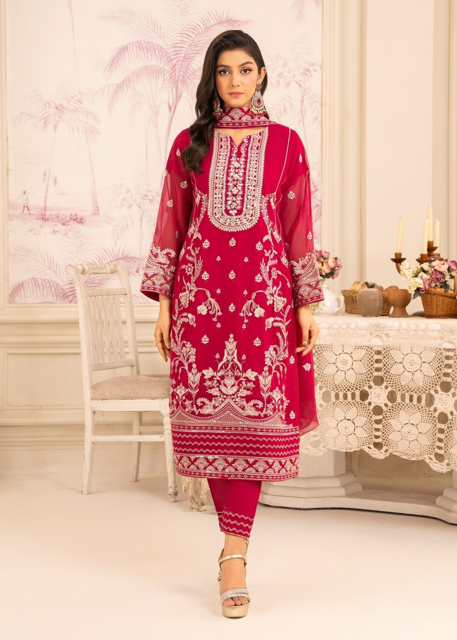 Four Season Boutique MEHAK CHIFFON HOTPINK Women 3pcs