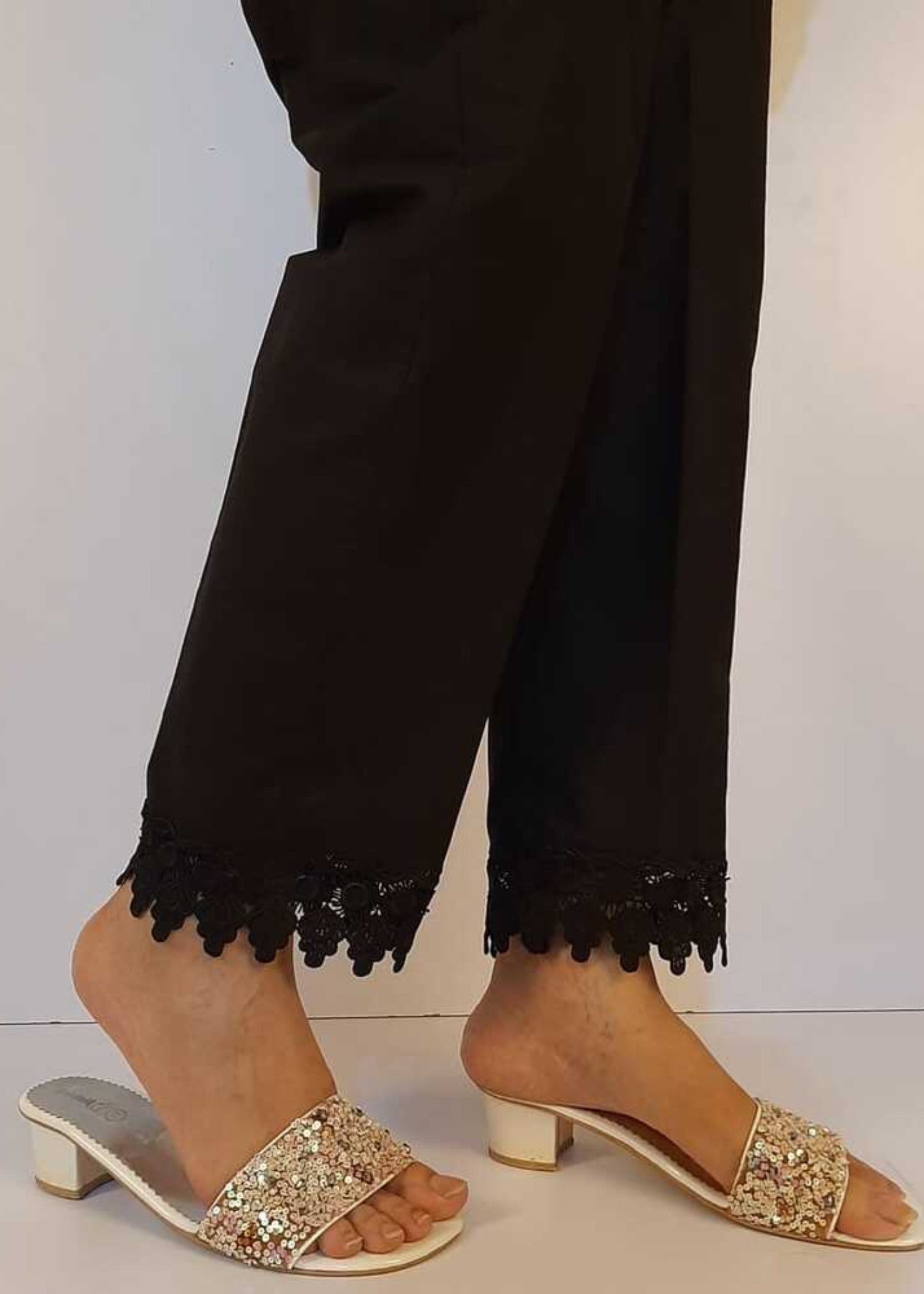 Zardi Cotton Trouser With Bottom Lace Black ZT200 Women 1pcs