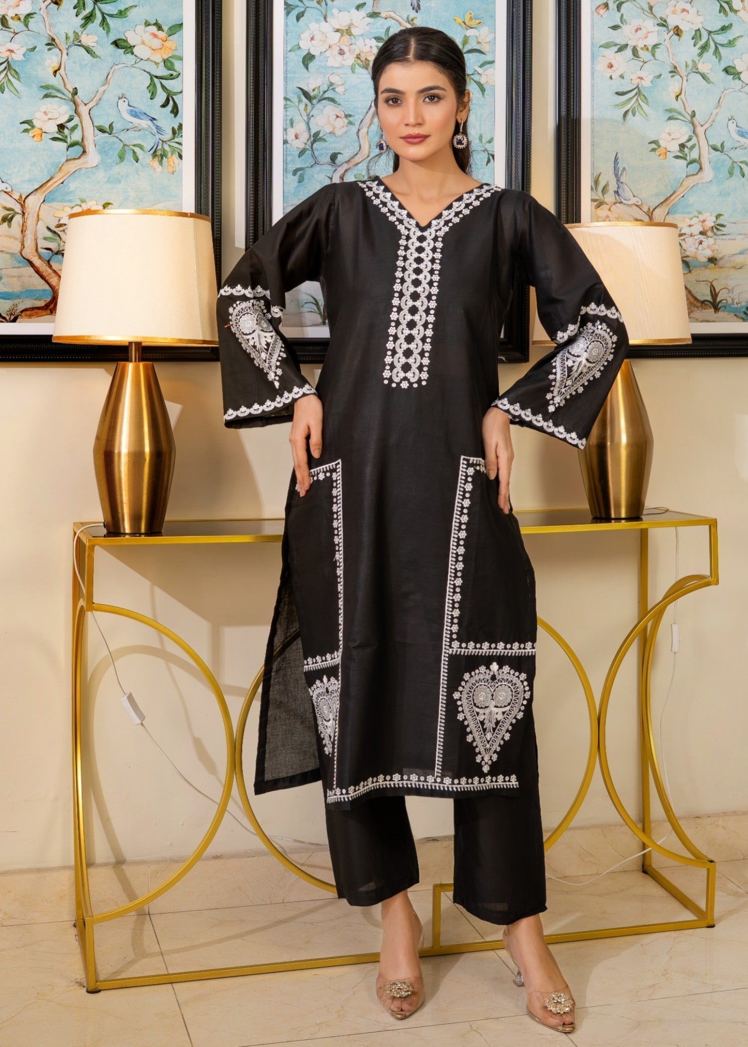 Tehzeeb Libas BLACK SPARKLE EMBROIDERED Women 2pcs