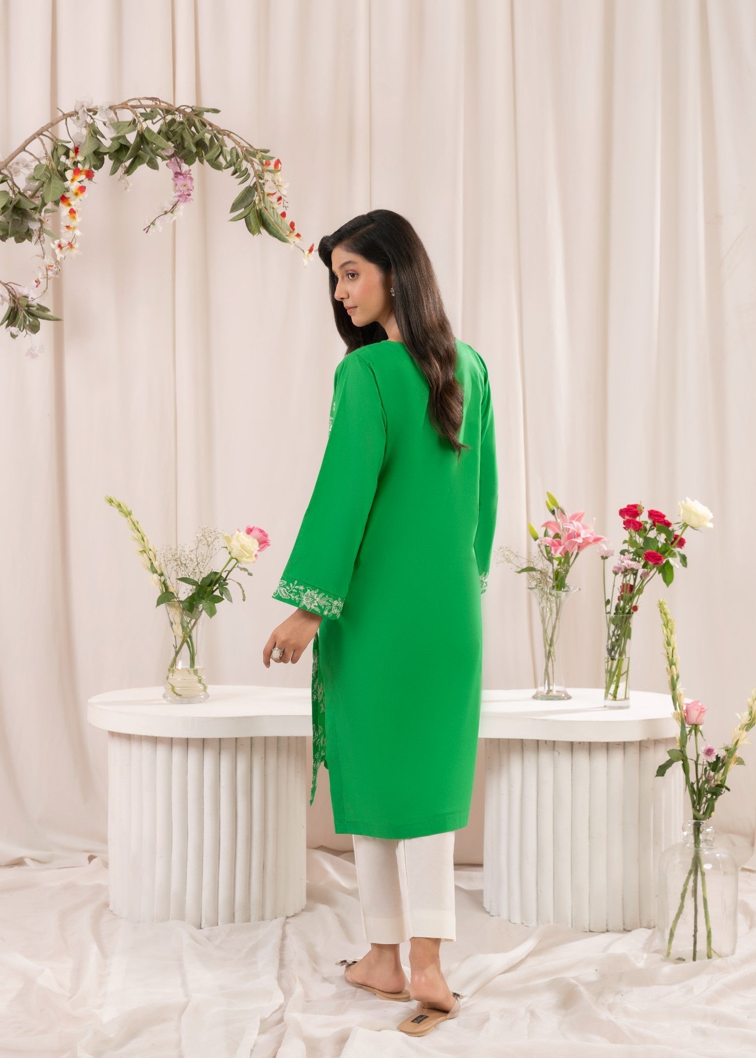 Musani Embroidered Lawn Stitched Shirt Green Women 1pcs