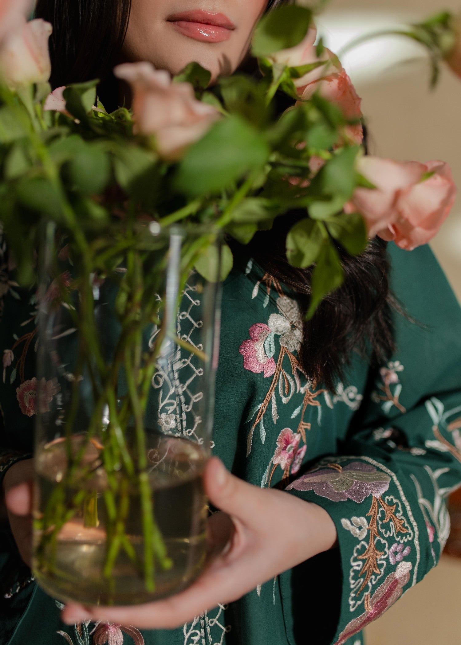 Azulie Green Embroidered Kurta by Women 1pcs