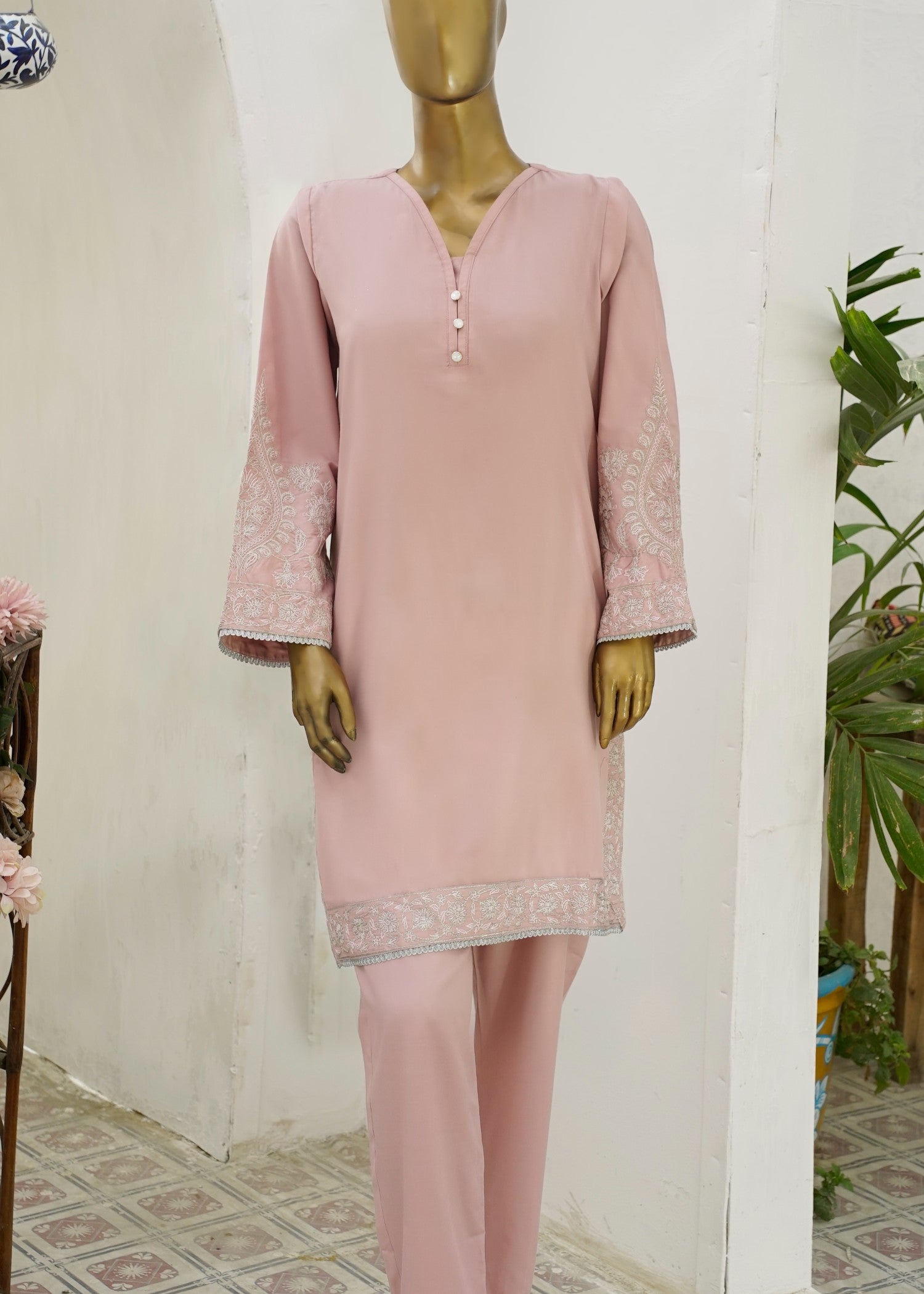 AYLA STUDIO Solid Embroidered SE250403 GULBADAN Women 2pcs