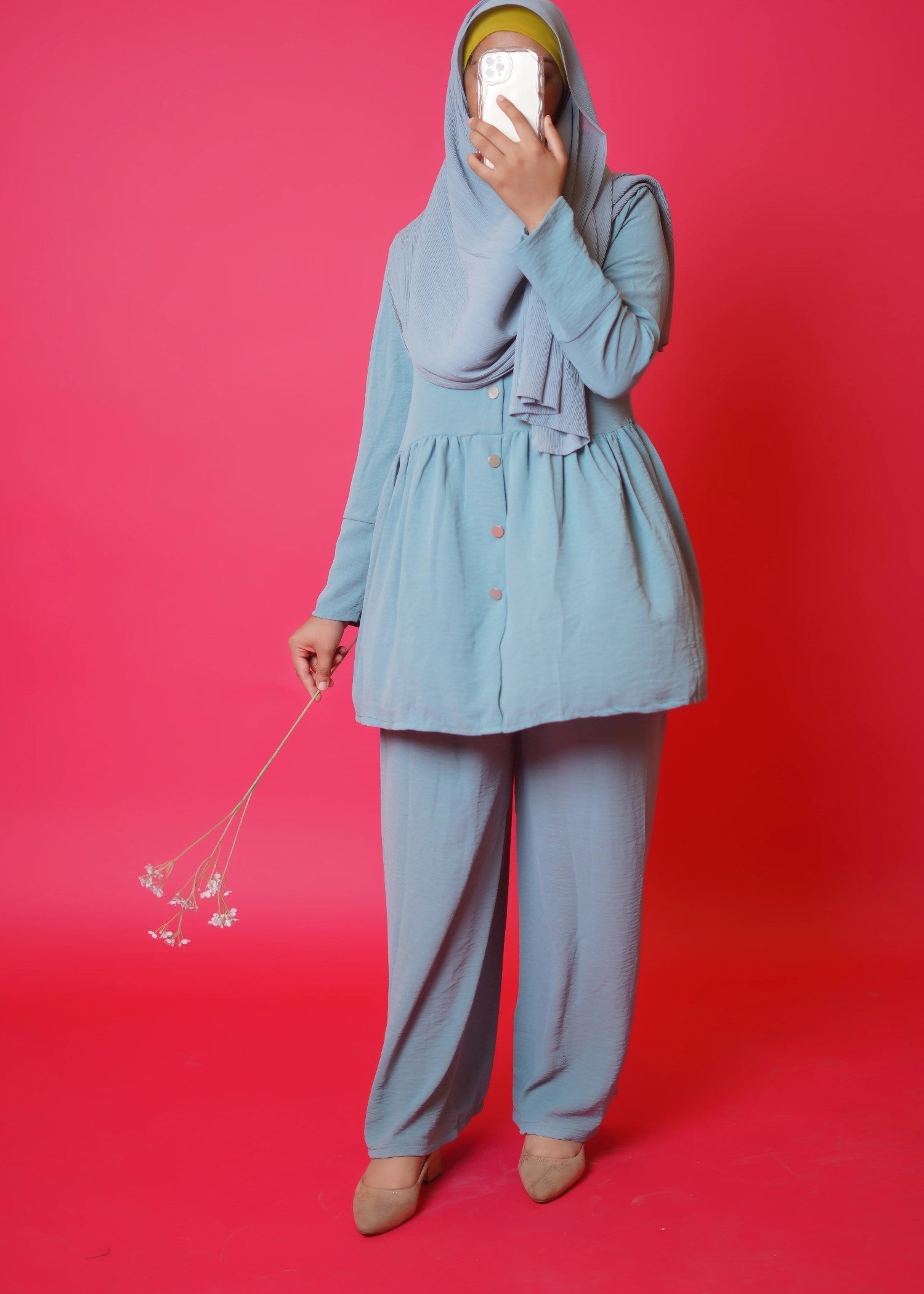 Al Rubab Collection Iris Frock Style Co Ord Set Ice Blue Women 2pcs